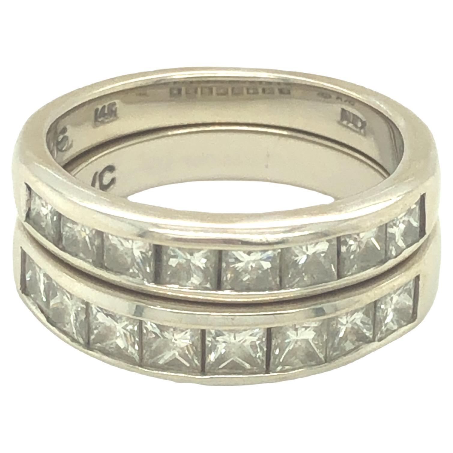 Hochzeitsring-Set – Paar Diamant-Ehering aus 14 Karat Weißgold mit Prinzessinnenschliff im Angebot