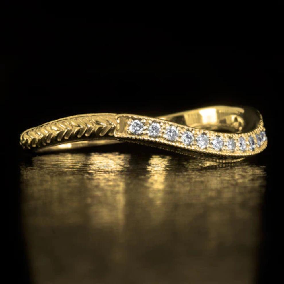 curved diamond wedding band yellow gold