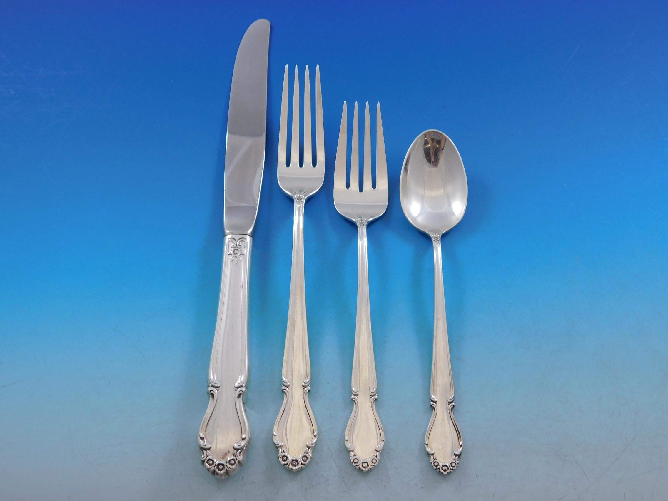 Wedding Bells by International Sterling Silver Flatware Set 12 Service 78 Pcs In Excellent Condition For Sale In Big Bend, WI