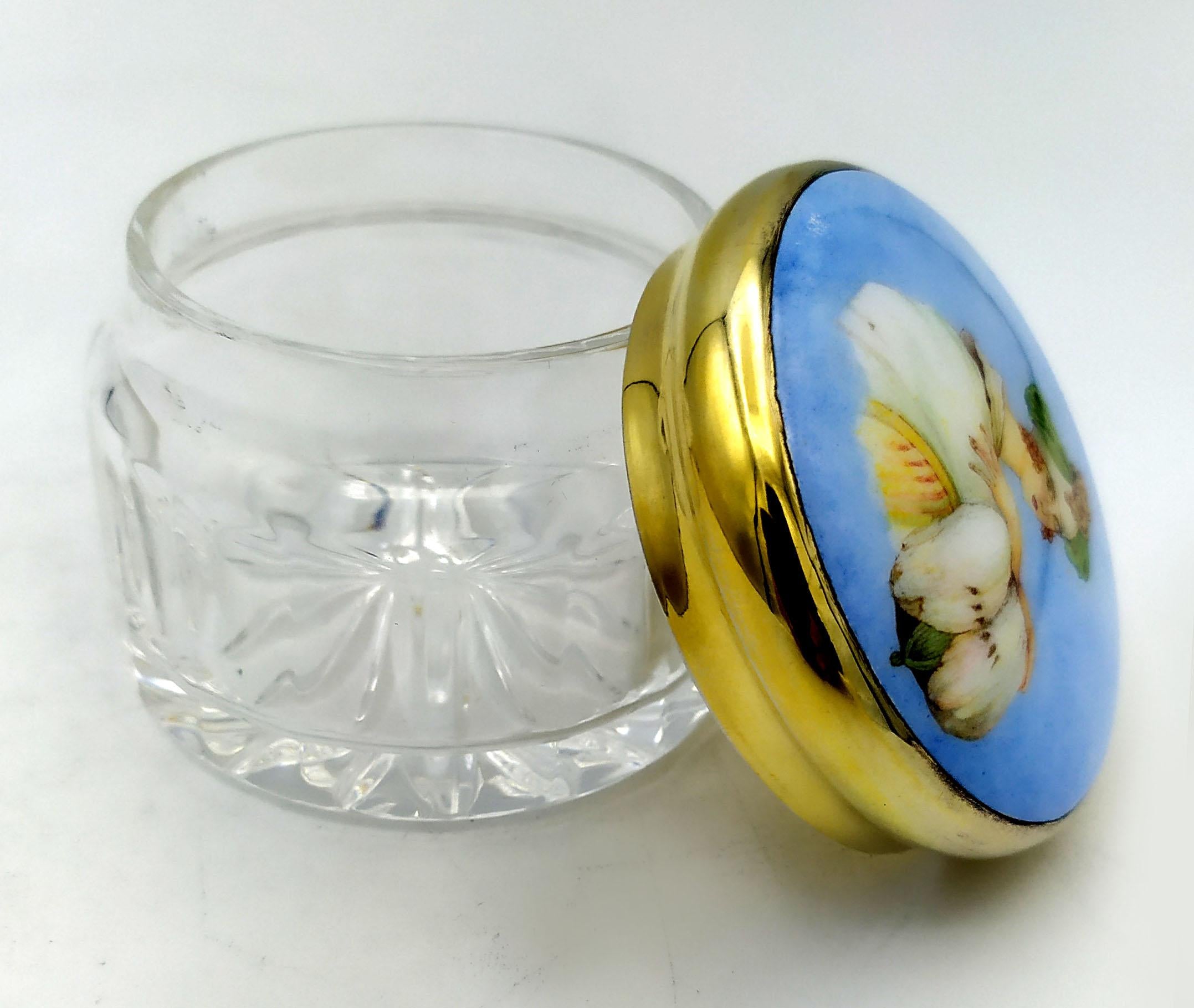 Mid-20th Century Wedding Favor Box Art Noveau hand painted on lid Sterling Silver Salimbeni  For Sale