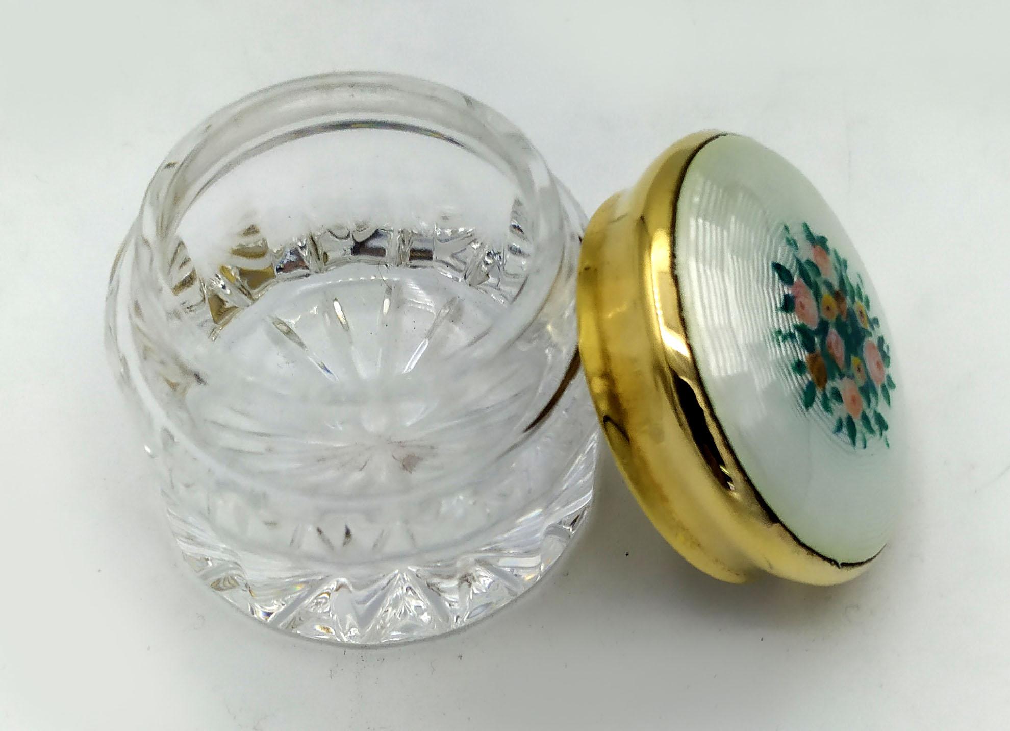 Baroque Wedding Favor or Small Container in Cut Crystal and Sterling Silver Lid with Han