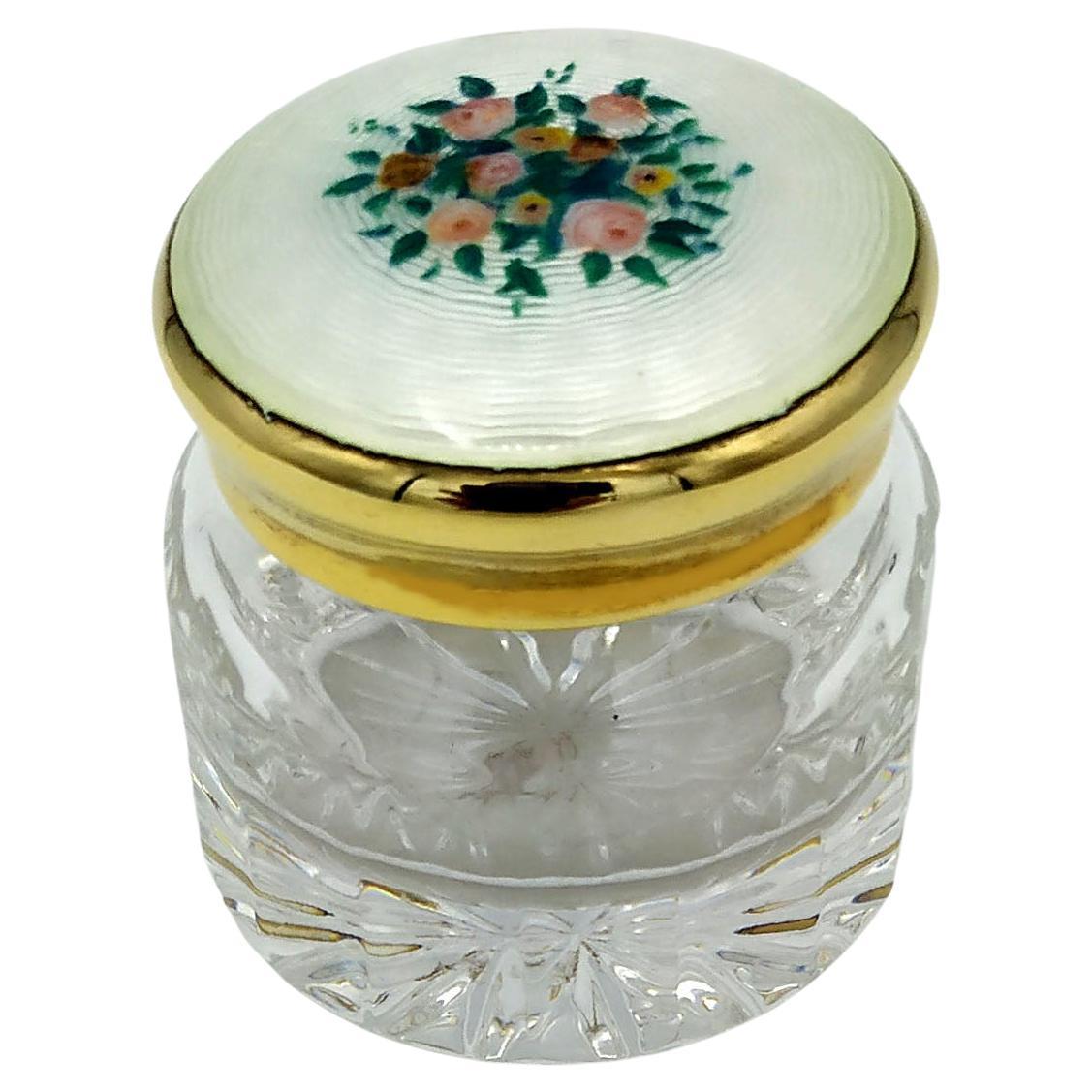 Wedding Favor or Small Container in Cut Crystal and Sterling Silver Lid with Han