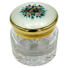 Wedding Favor or Small Container in Cut Crystal and Sterling Silver Lid with Han