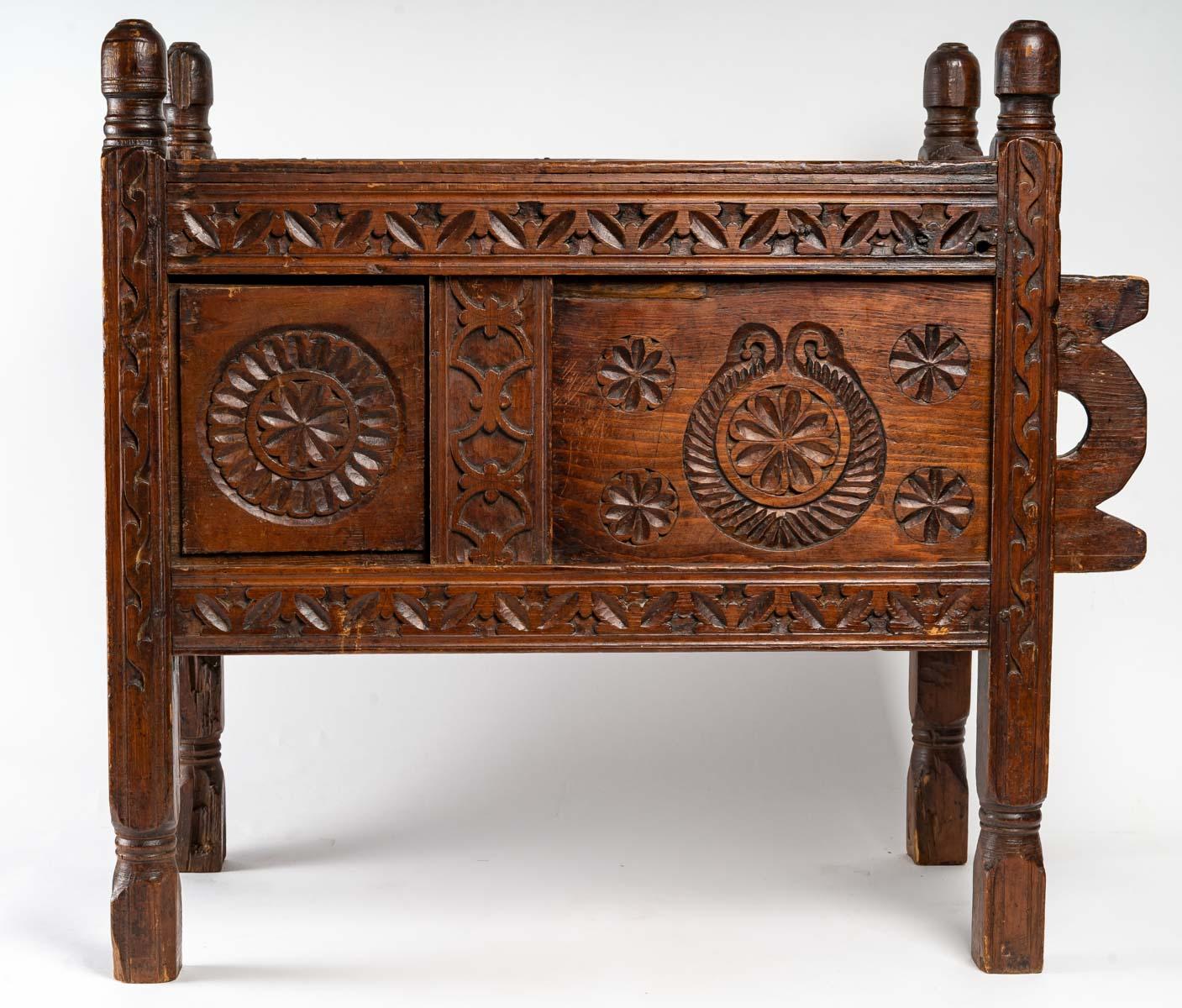 Wedding furniture, late 18th century 
Nice wedding chest, Richly decorated, With a side opening, Solid wood 
Perfect condition 
Work from the end of the 18th century 
Afghanistan 
Measures: H: 108 cm, W: 114 cm, D: 54 cm.
     