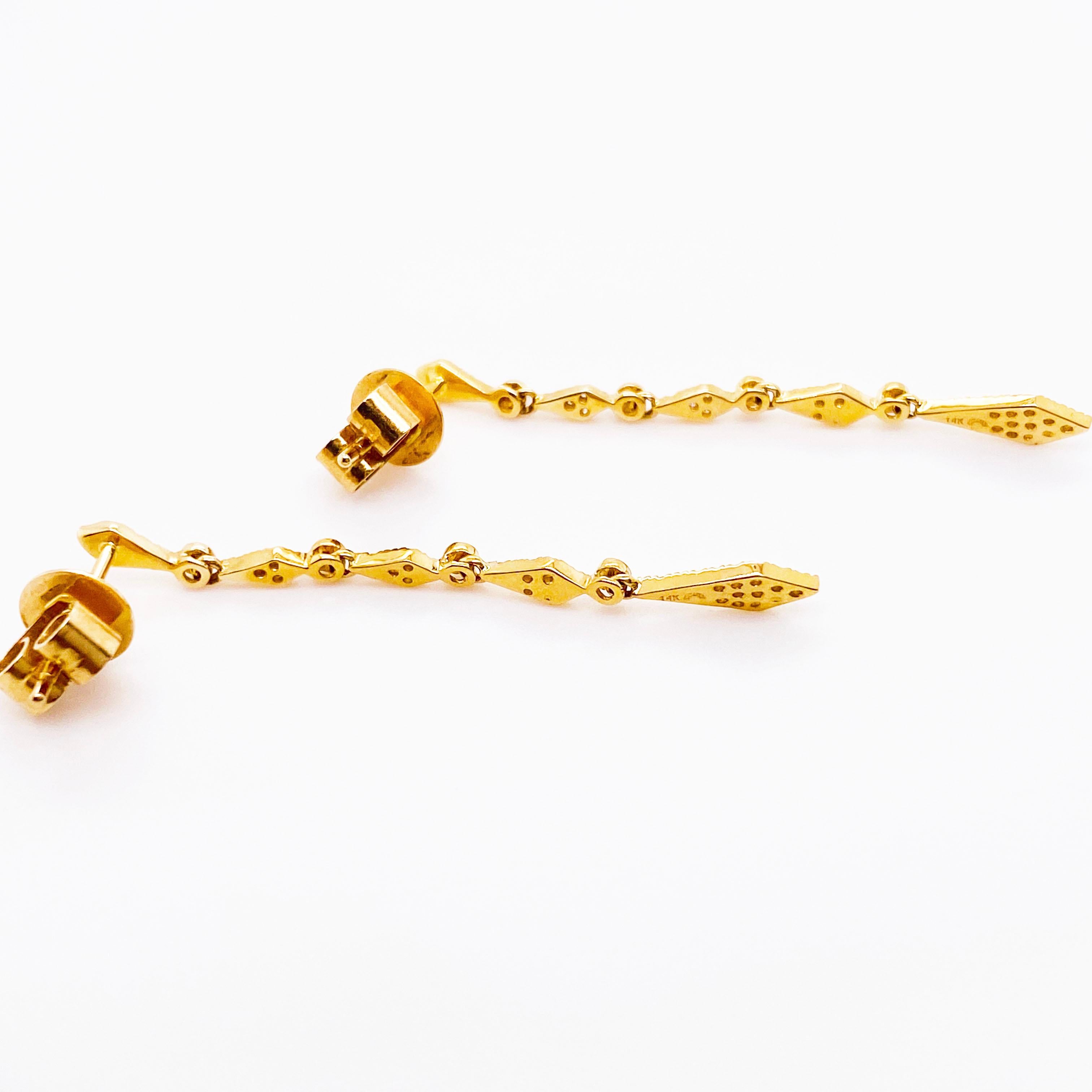 Joyas de Boda, Pendientes Colgantes de Diamantes de Oro Amarillo de 14K, Diamantes Pave, 42 Dia. Corte redondo