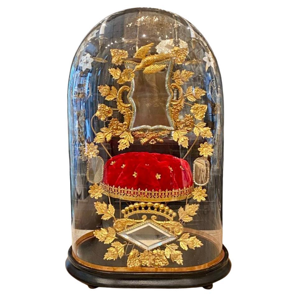 Wedding Memento Glass Display Case-1900 France in vendita