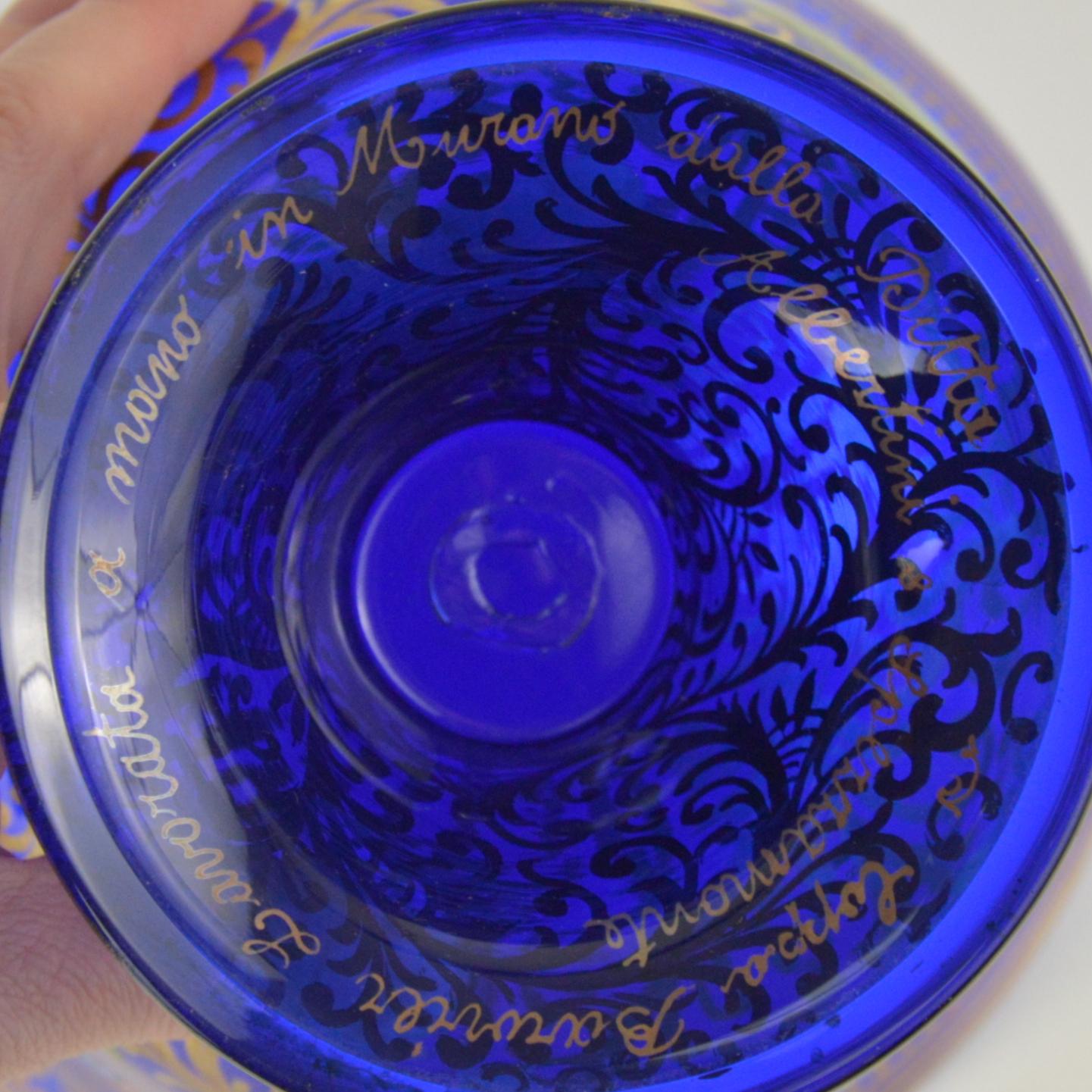Wedding Murano Cobalt Glass Cup with Enamelled Decoration Albertini Spezzamonte For Sale 3