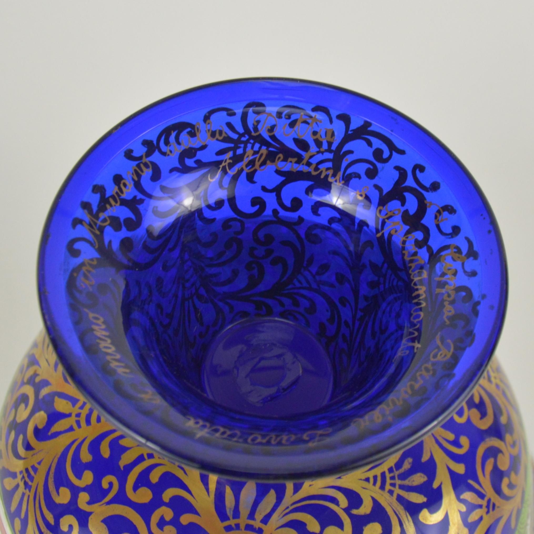 Wedding Murano Cobalt Glass Cup with Enamelled Decoration Albertini Spezzamonte For Sale 4
