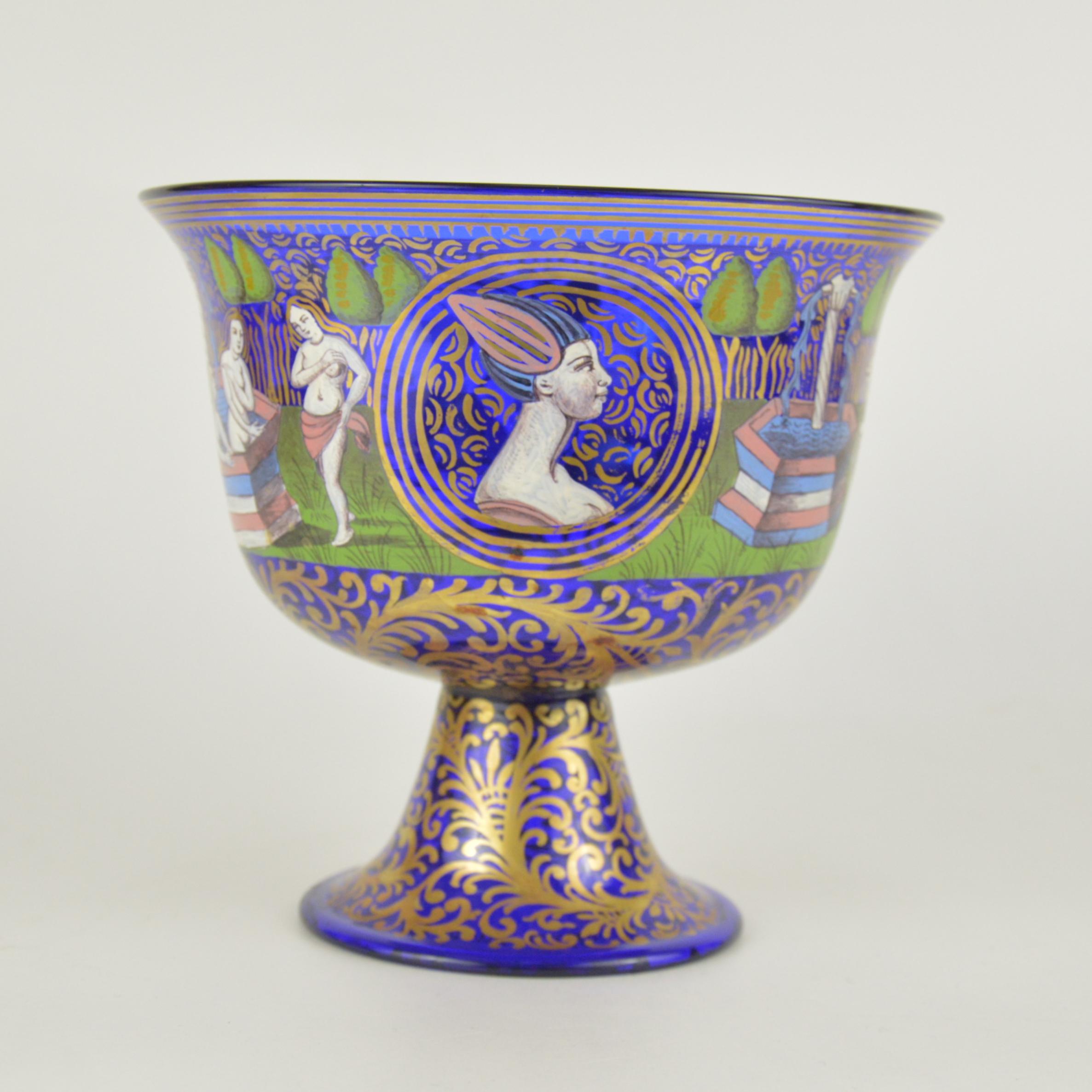 Wedding Murano Cobalt Glass Cup with Enamelled Decoration Albertini Spezzamonte For Sale 2