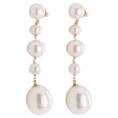 Wedding Pearl Earrings, 5 Pearls w 14 K Gold Between, Wedding Statement Earrings