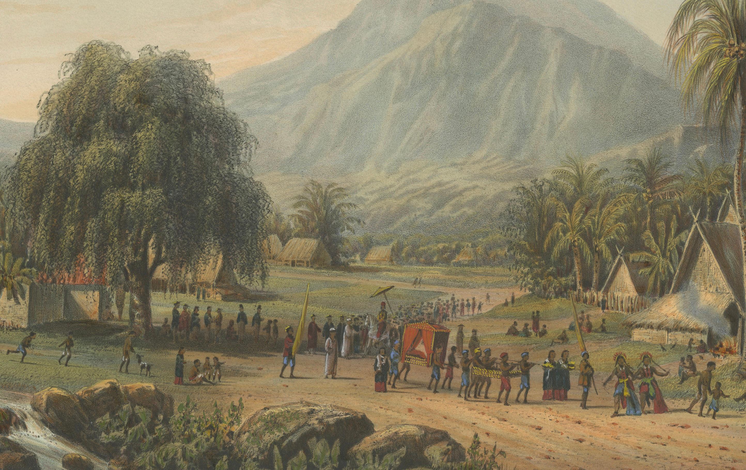 Procession de mariage dans la vallée de Salak, Puncak - Java Lithographie culturelle, 1872 Bon état - En vente à Langweer, NL