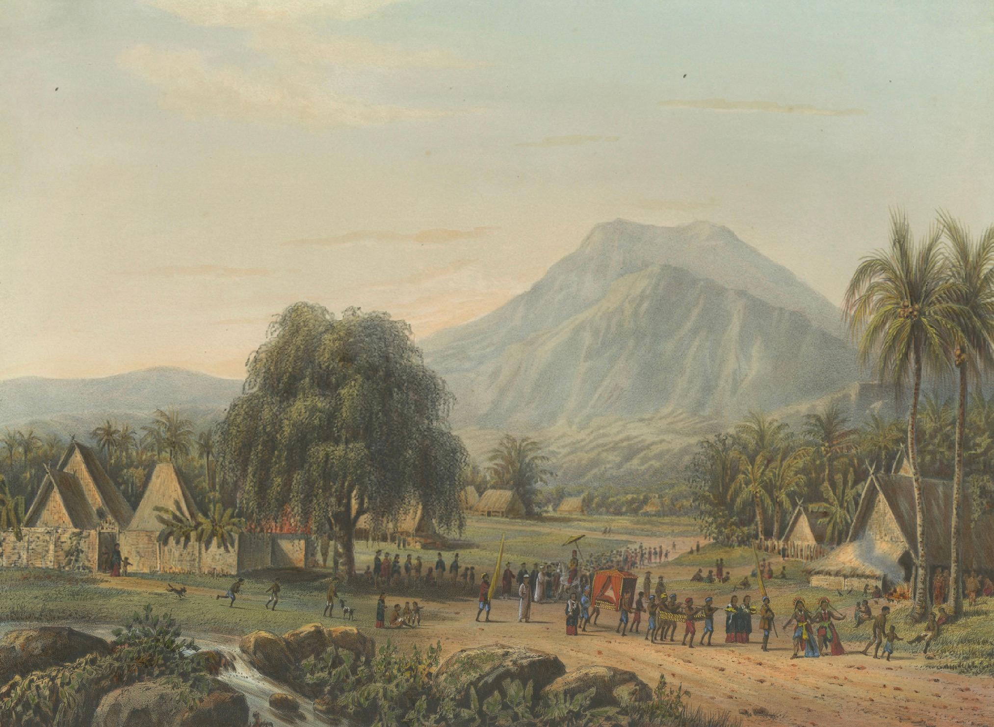 Fin du XIXe siècle Procession de mariage dans la vallée de Salak, Puncak - Java Lithographie culturelle, 1872 en vente