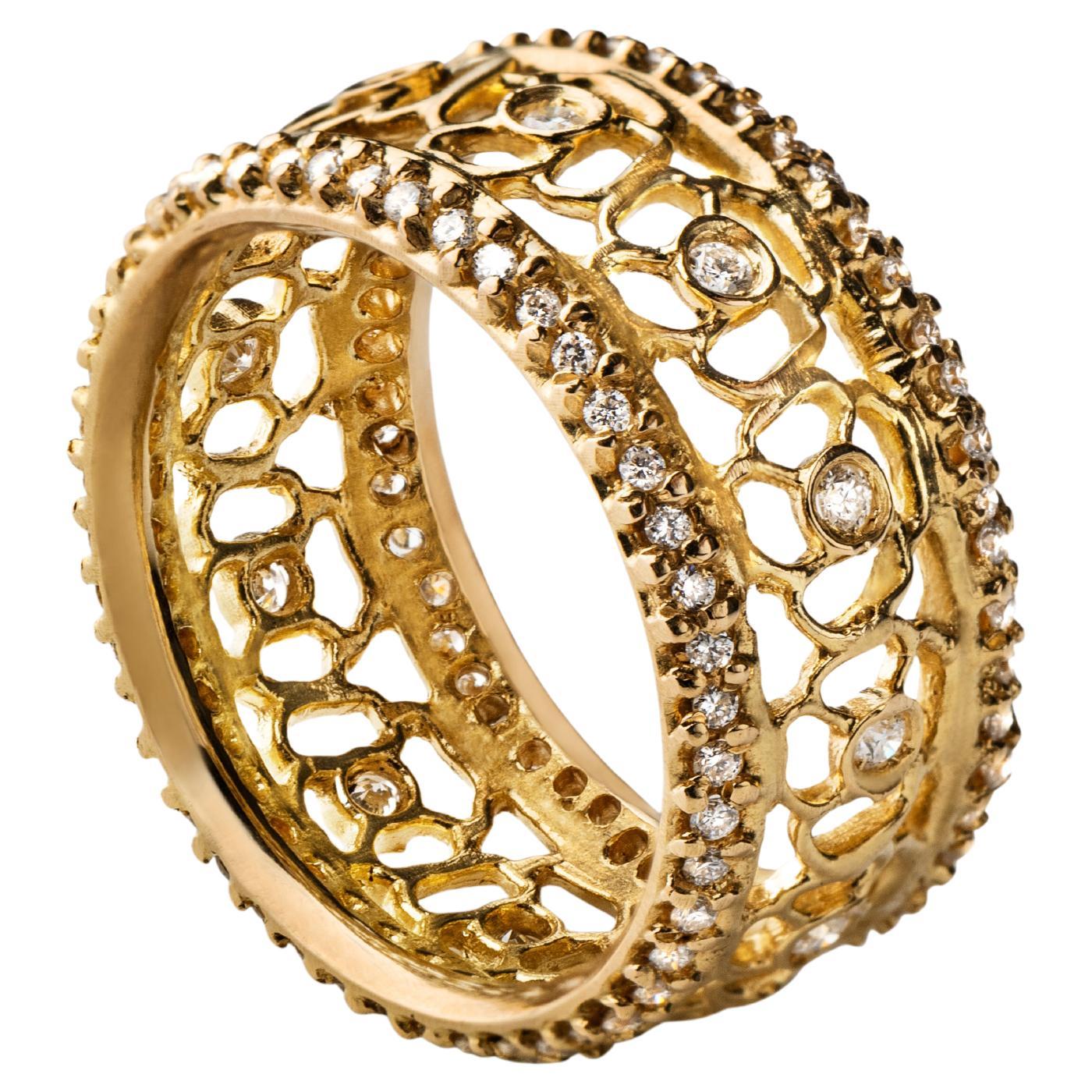 Bague de mariage en or jaune 19,2 carats et diamants en vente