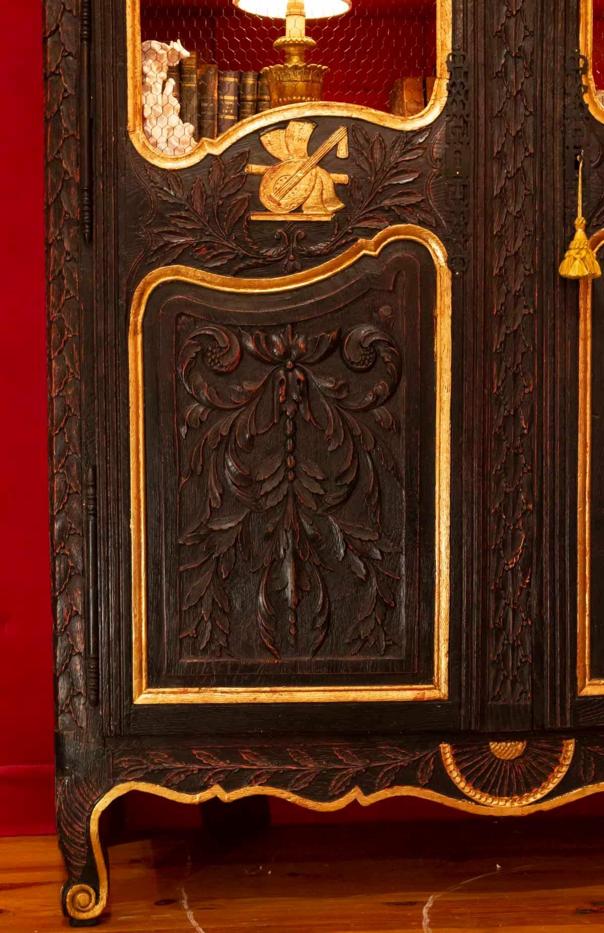 Louis XV Wedding Wardrobe Transformed into a Library in Antique Oak and Gold Leaf