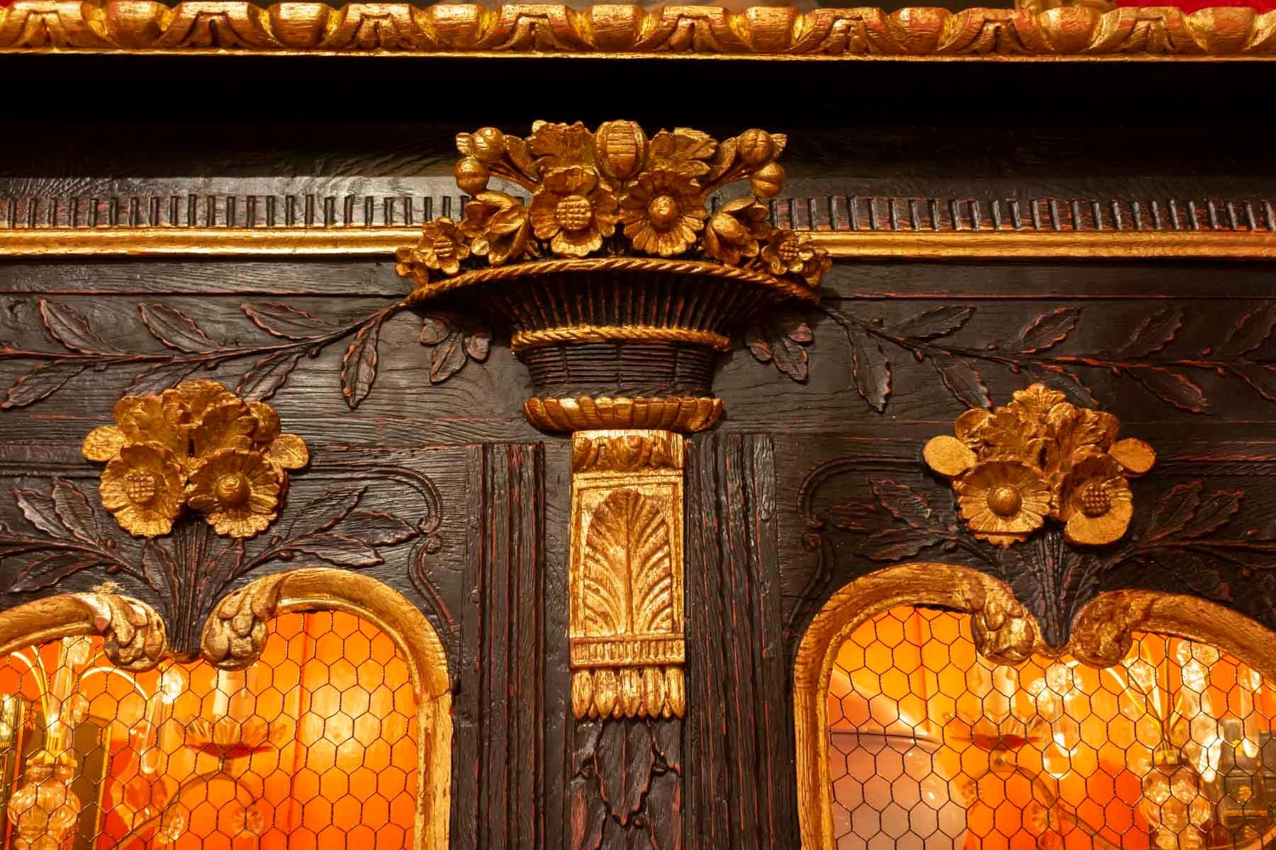French Wedding Wardrobe Transformed into a Library in Antique Oak and Gold Leaf