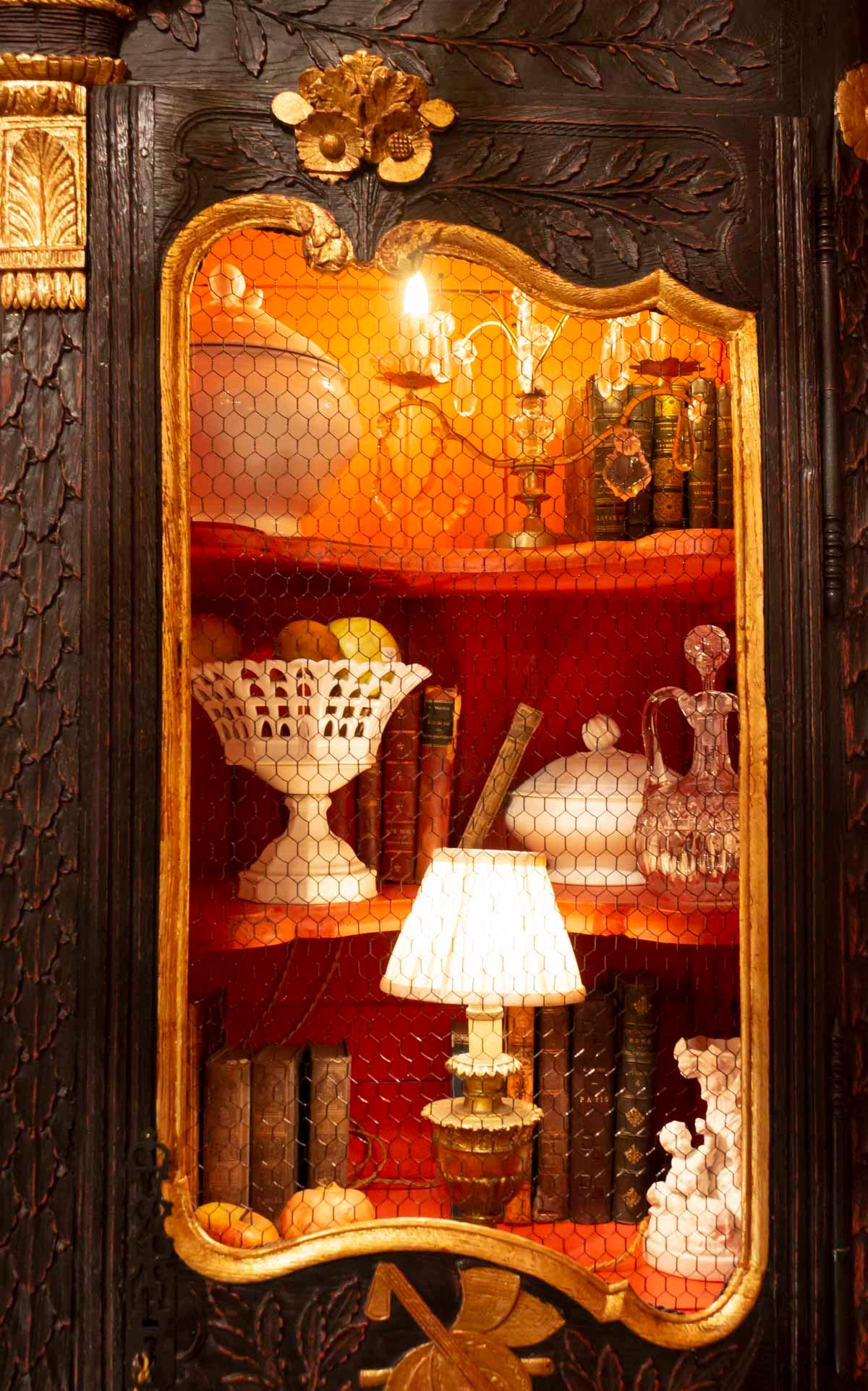 Gilt Wedding Wardrobe Transformed into a Library in Antique Oak and Gold Leaf