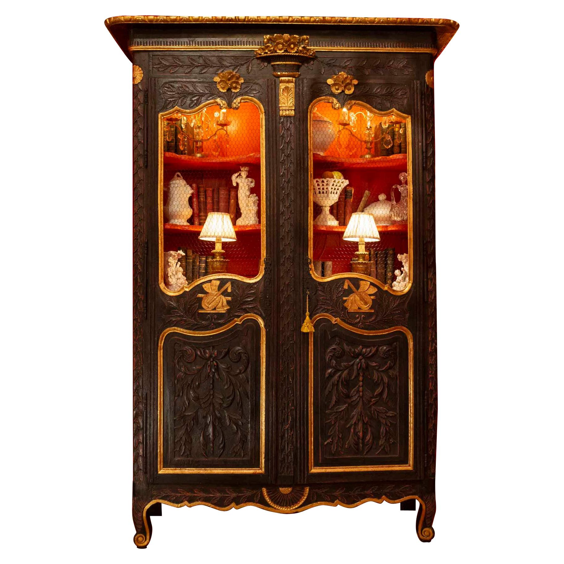 Wedding Wardrobe Transformed into a Library in Antique Oak and Gold Leaf