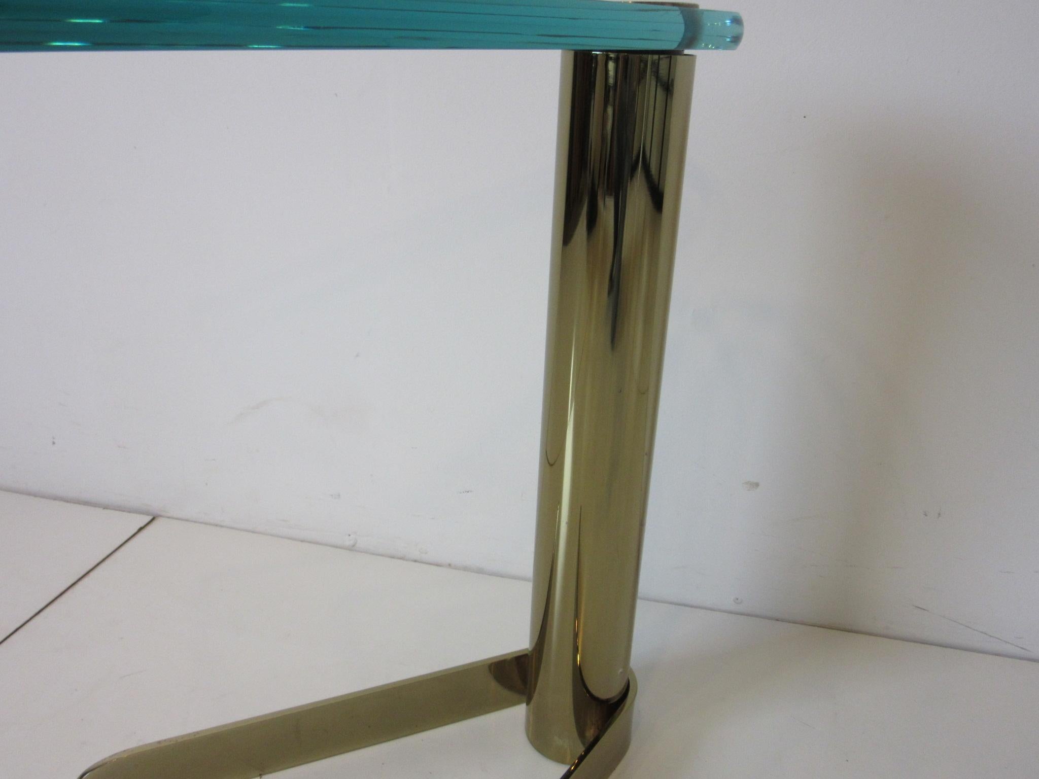 Wedge Brass / Glass Side Table from the Leon Pace Collection 4