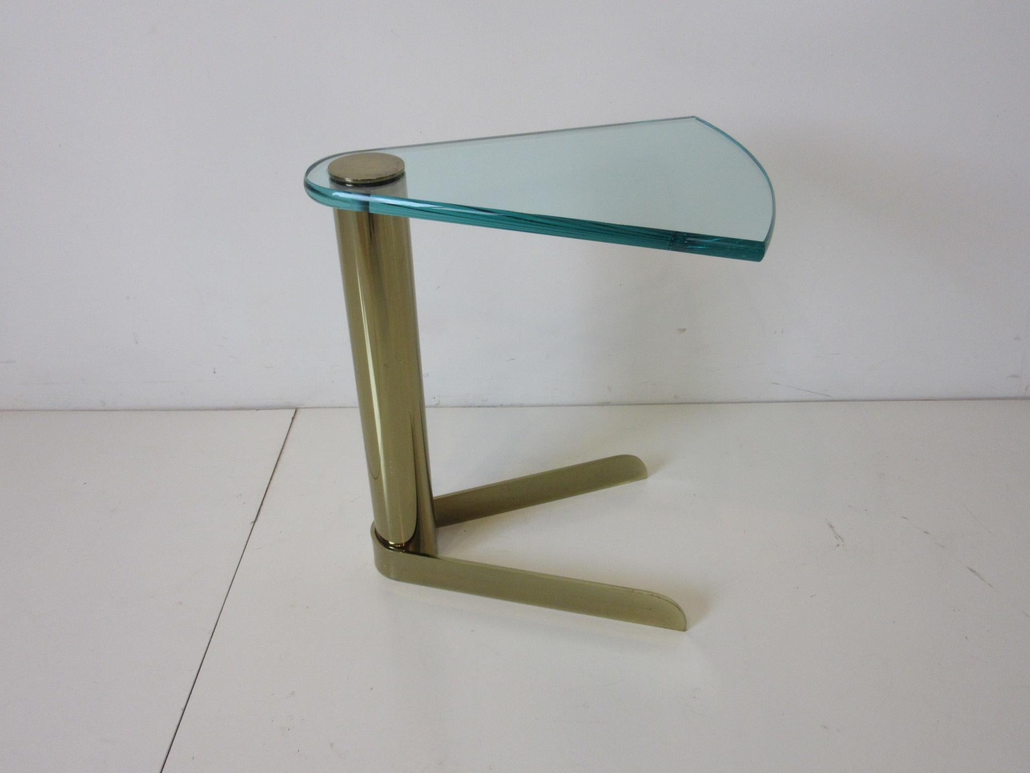 Wedge Brass / Glass Side Table from the Leon Pace Collection 6