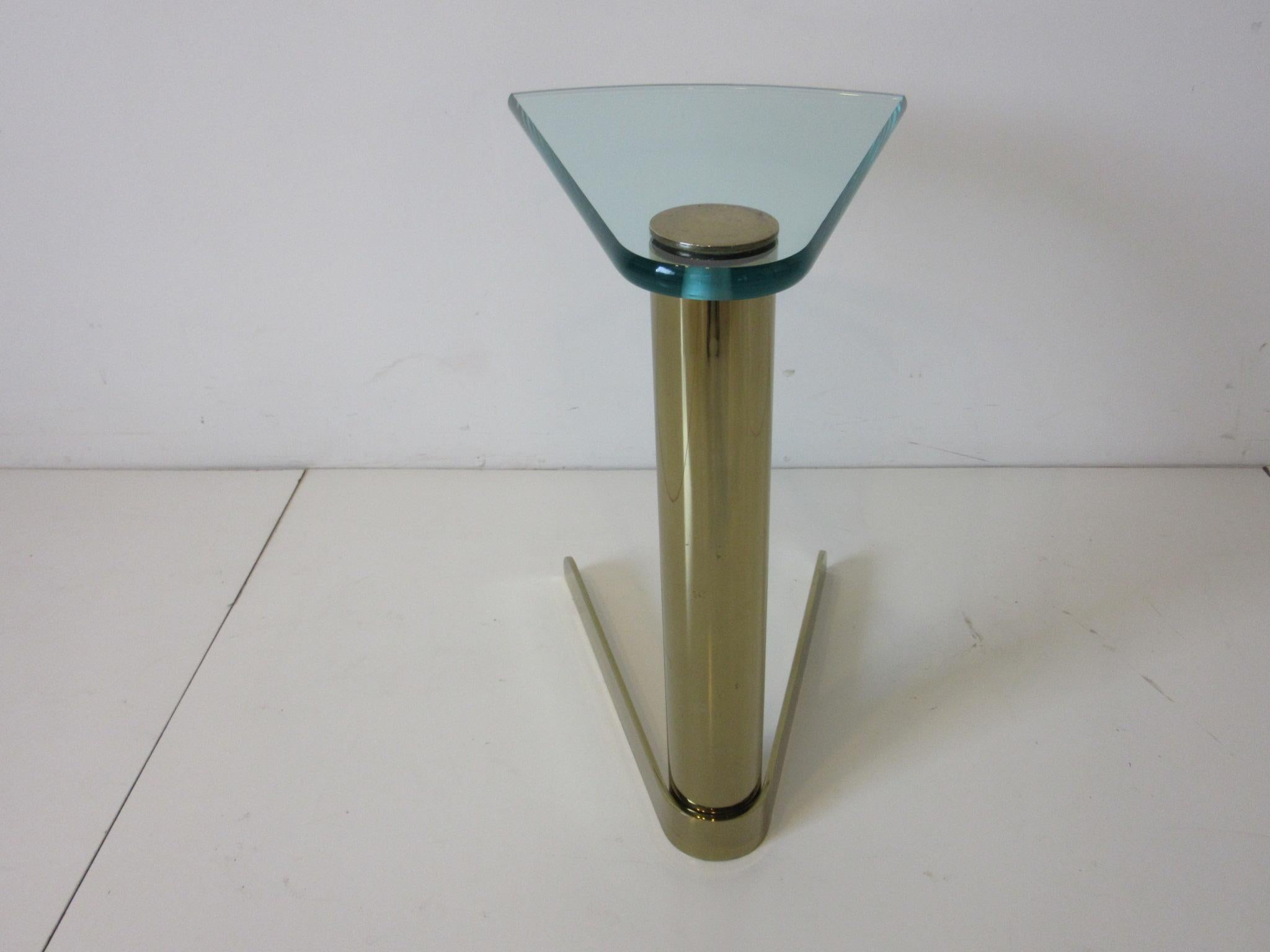 Modern Wedge Brass / Glass Side Table from the Leon Pace Collection