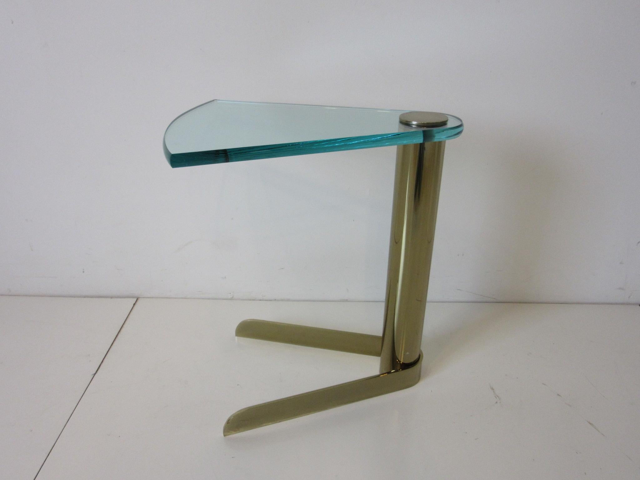 North American Wedge Brass / Glass Side Table from the Leon Pace Collection
