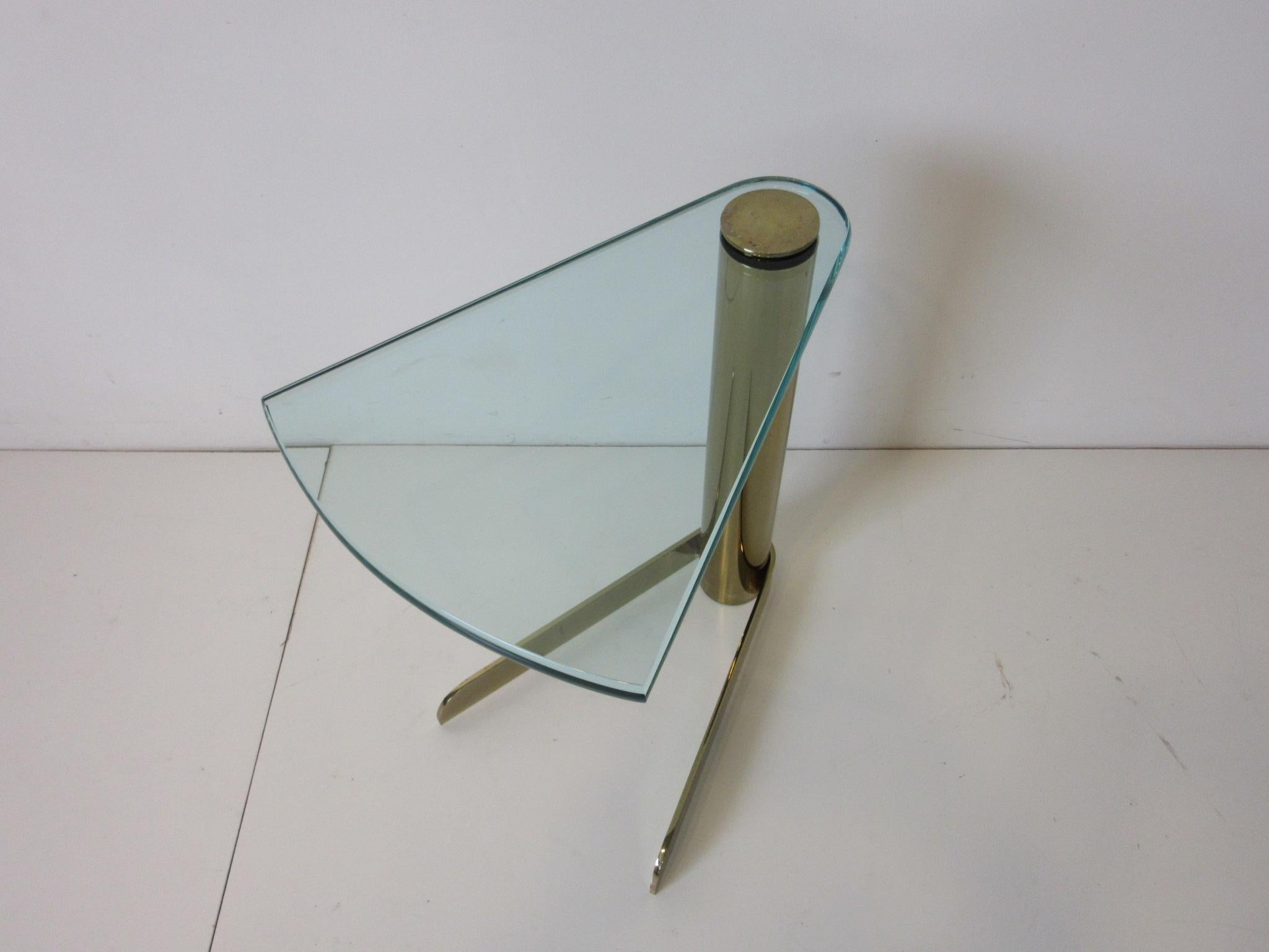 Wedge Brass / Glass Side Table from the Leon Pace Collection In Good Condition In Cincinnati, OH