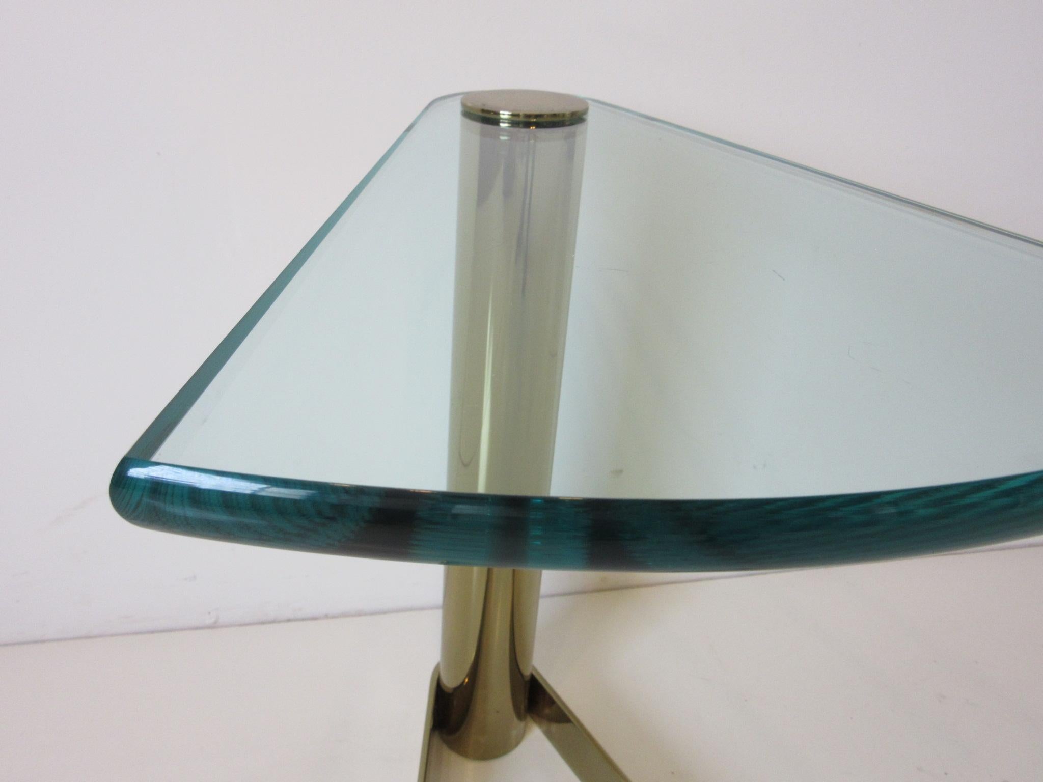 20th Century Wedge Brass / Glass Side Table from the Leon Pace Collection