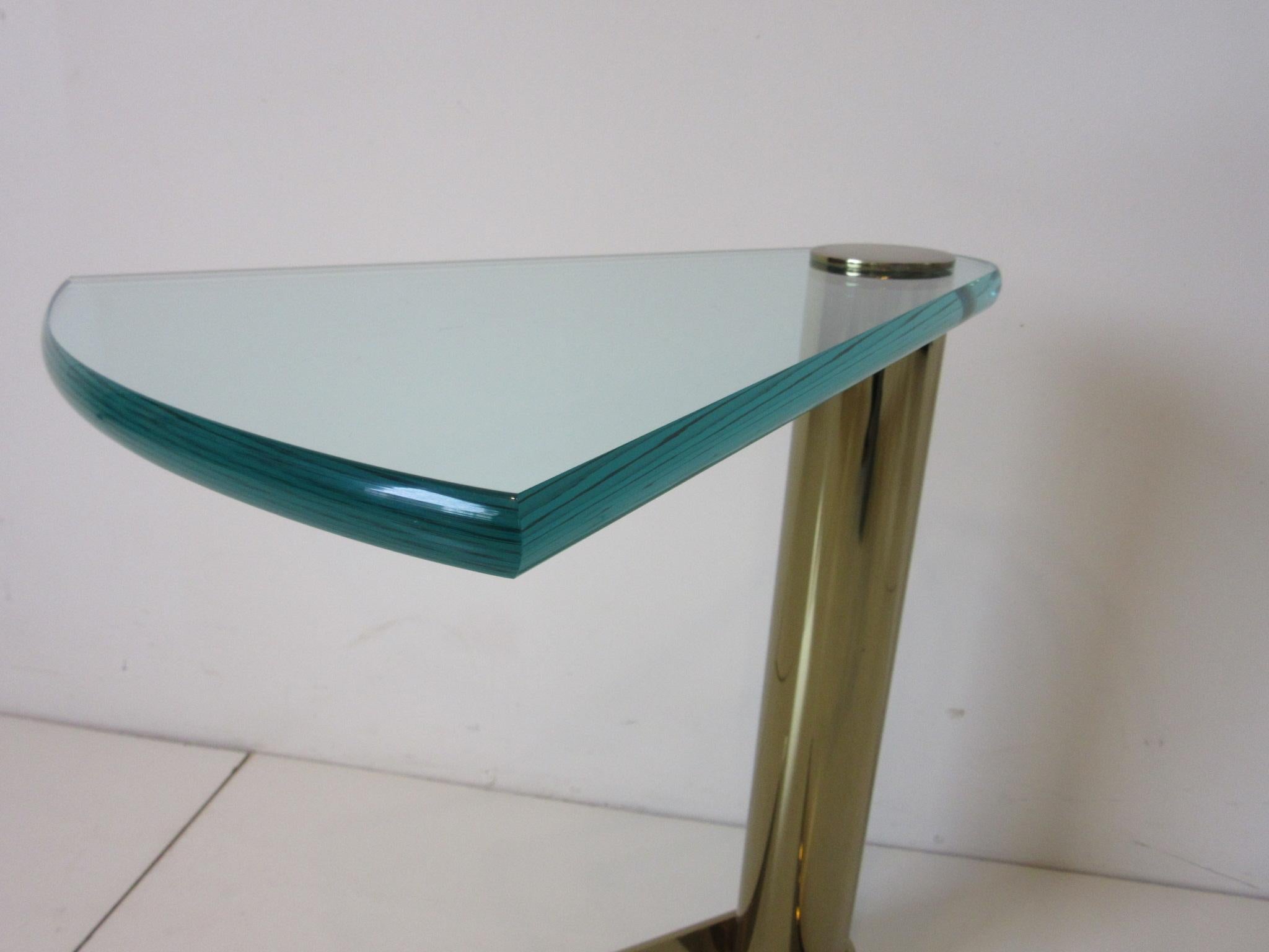 Wedge Brass / Glass Side Table from the Leon Pace Collection 1