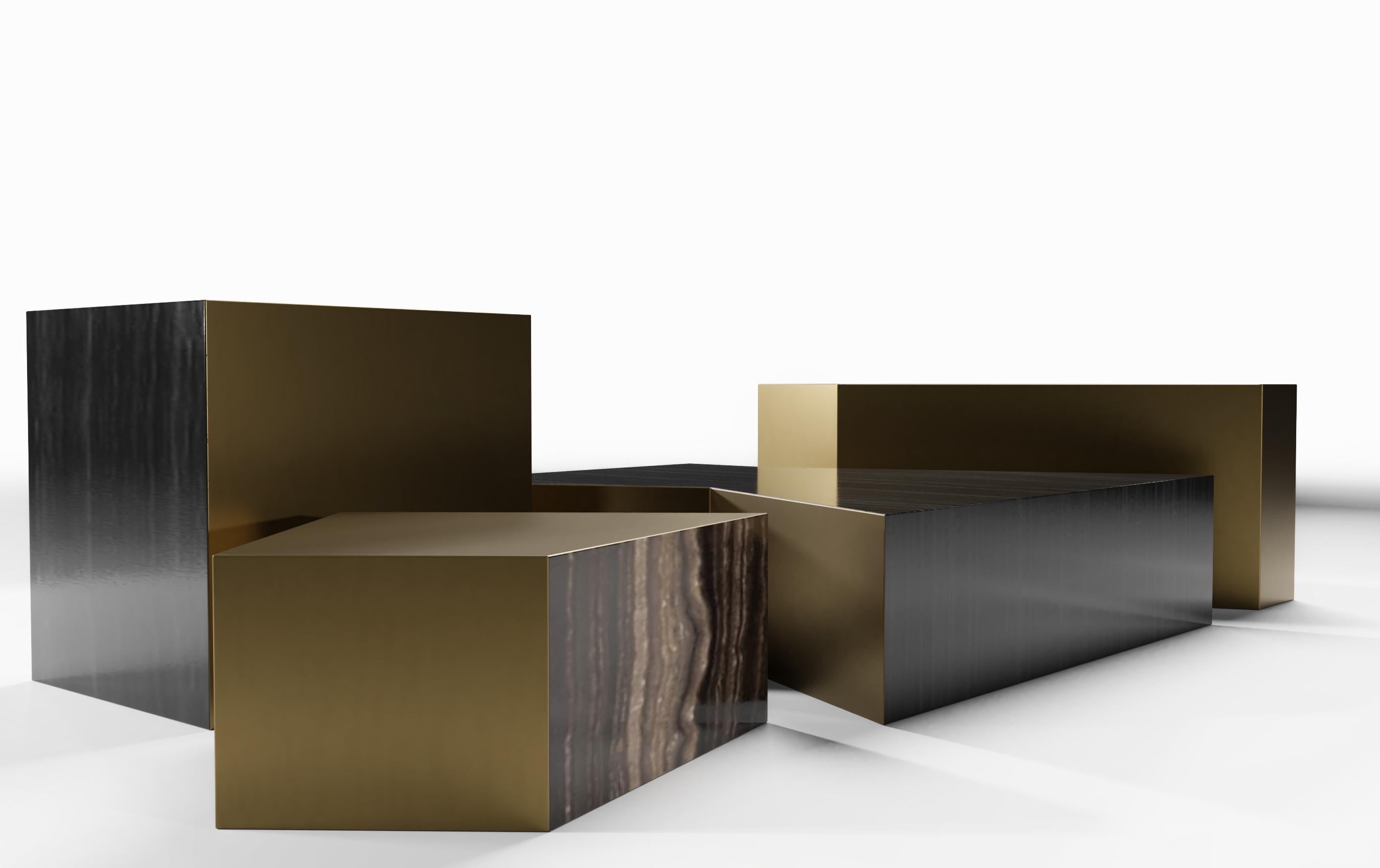 Italian WEDGE COFFEE TABLE -  4 Pieced Modern Design with Tobacco Marble Top