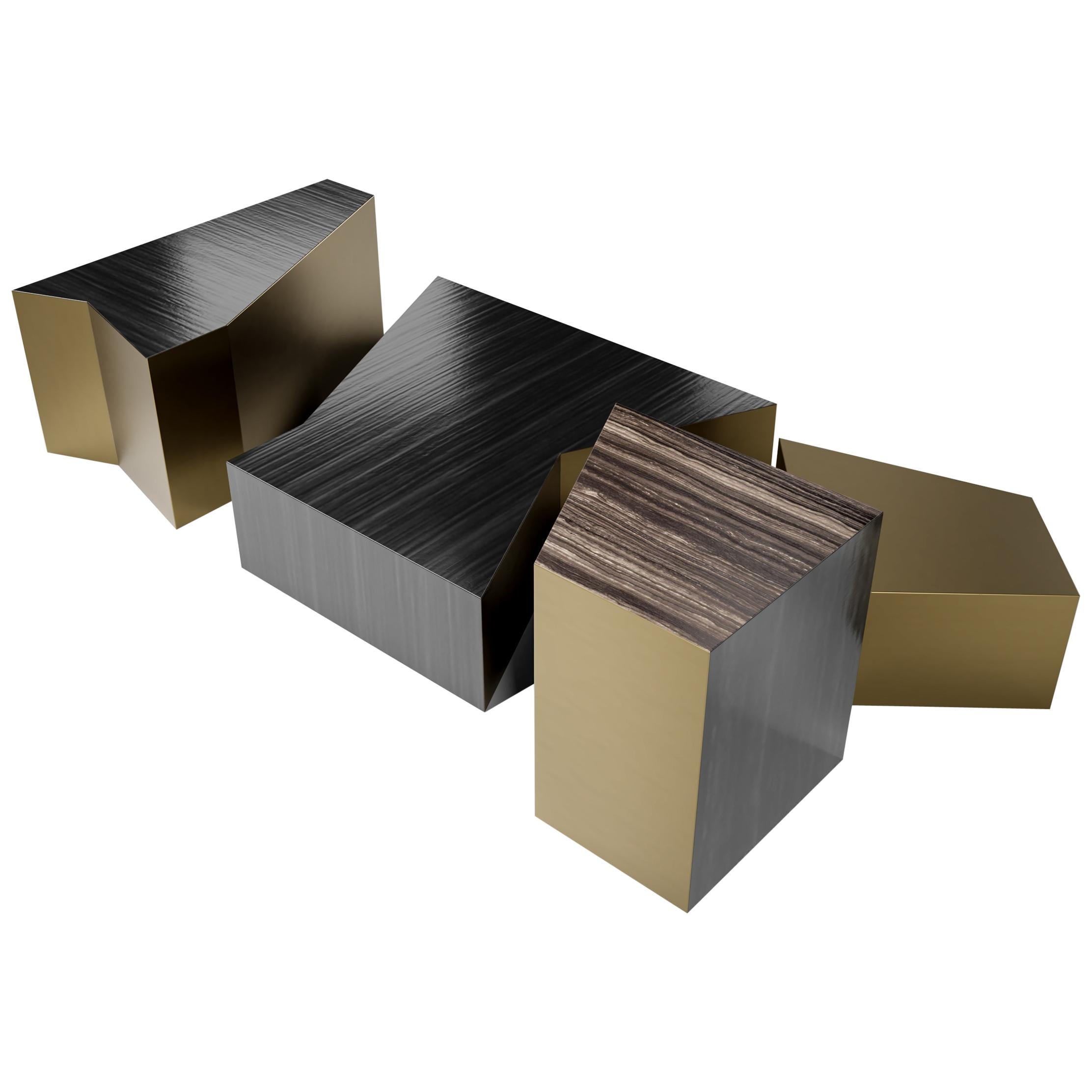 WEDGE COFFEE TABLE -  4 Pieced Modern Design with Tobacco Marble Top