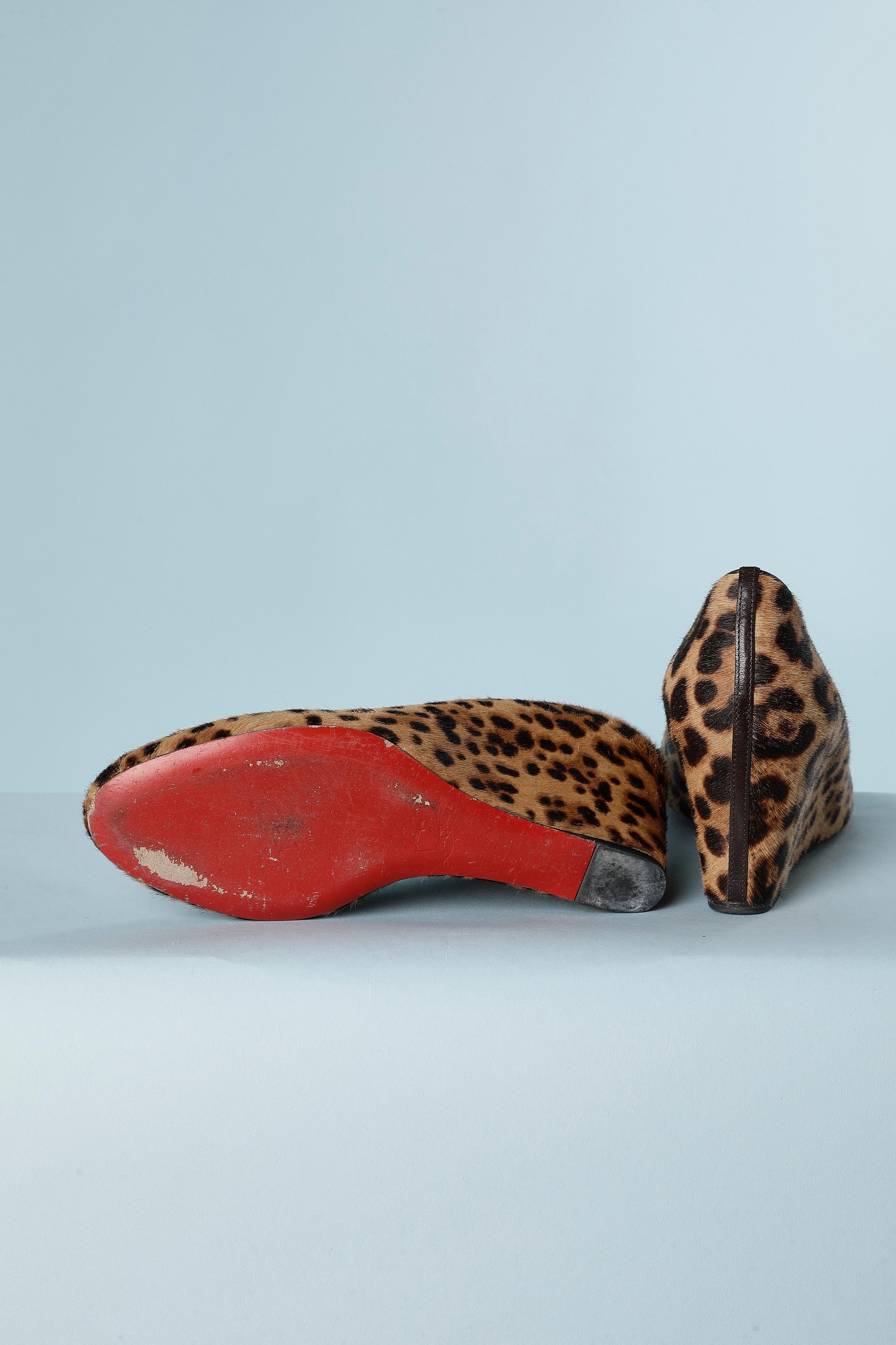 Women's Wedge heel  pump made of goat fur with leopard print on Christian Louboutin  For Sale