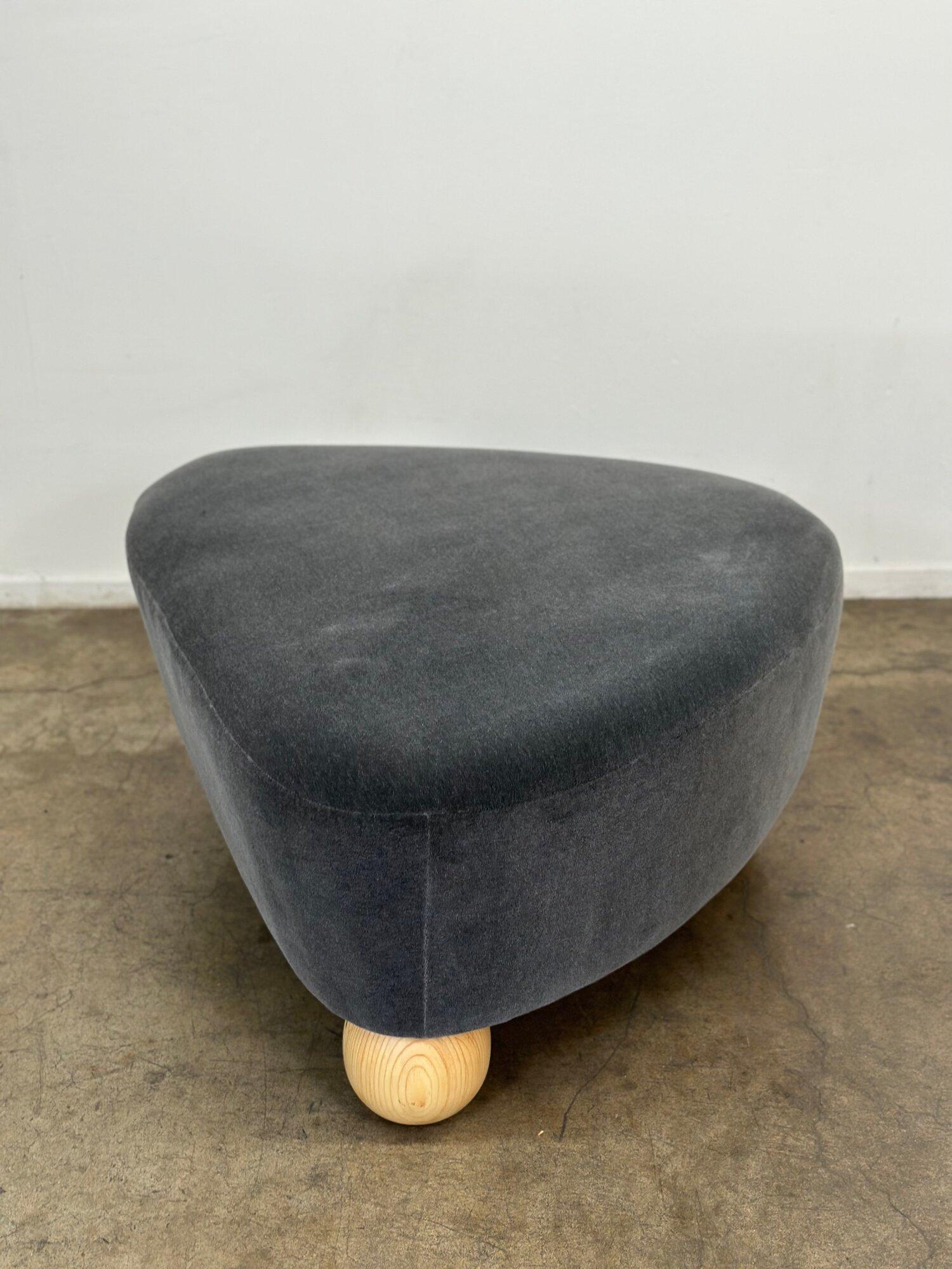 Modern Wedge Ottoman on Hand Turned Ball Legs For Sale