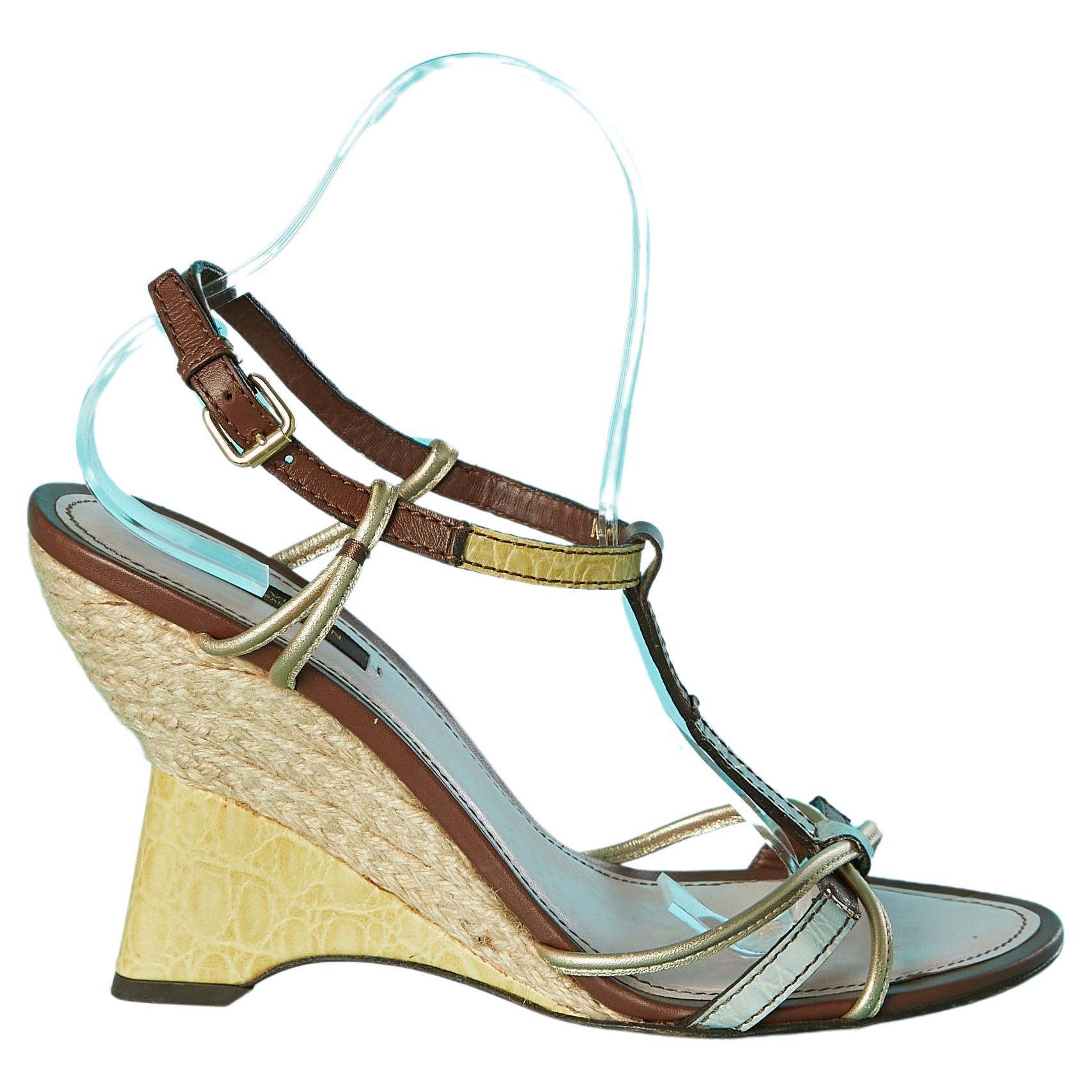 Wedge sandals in leather and rope on the heel Louis Vuitton  For Sale