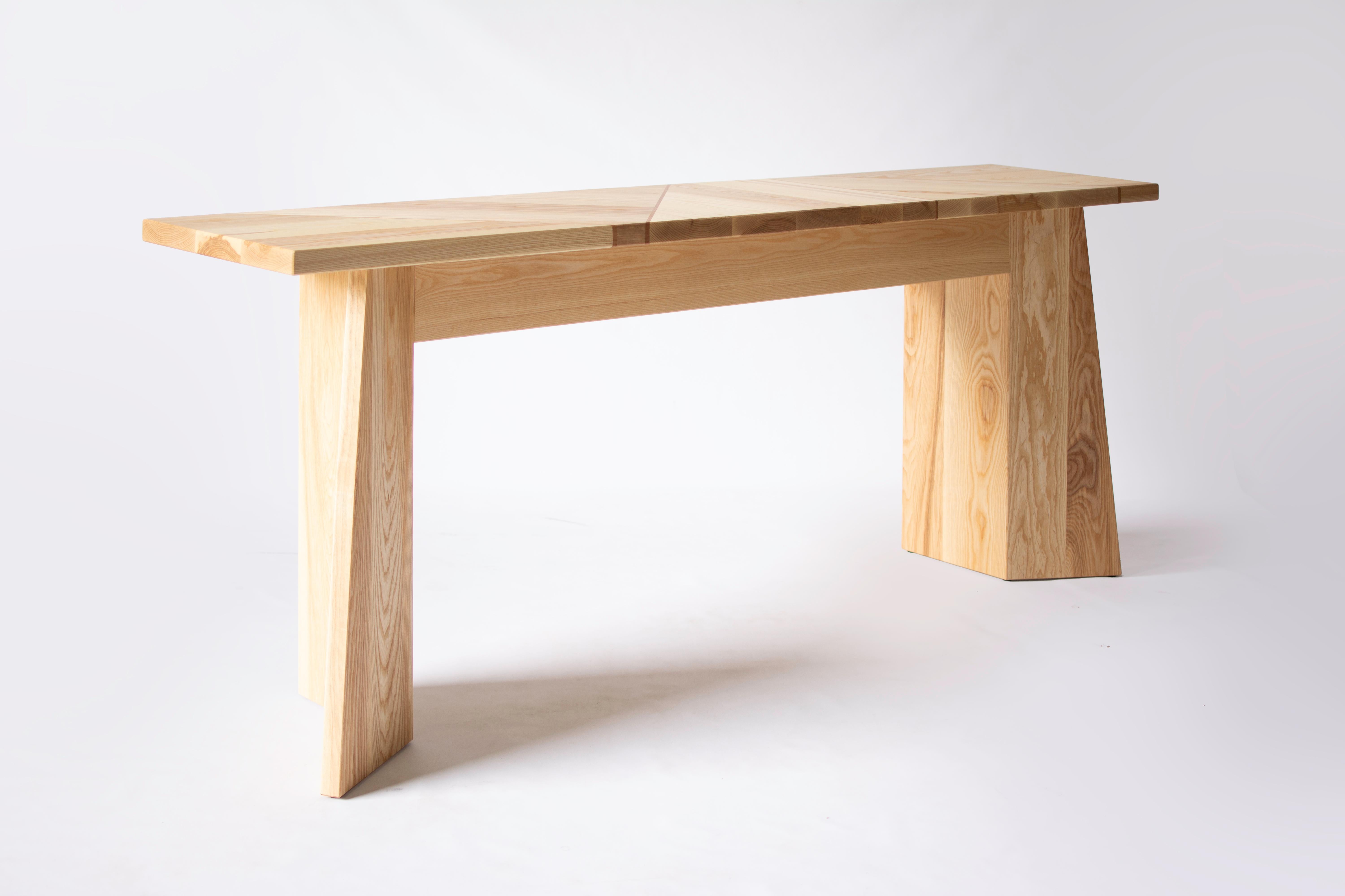 American Wedge Table, Island, Bar, Serving or Console in Ash with Hand Forged Hardware For Sale