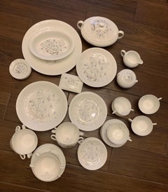 Wedgewood England Bone China 65 Piece Service for 8 White & Hand-Paint Platinum