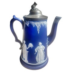 Antique Wedgewood Jasperware Blue and White Coffee Pot