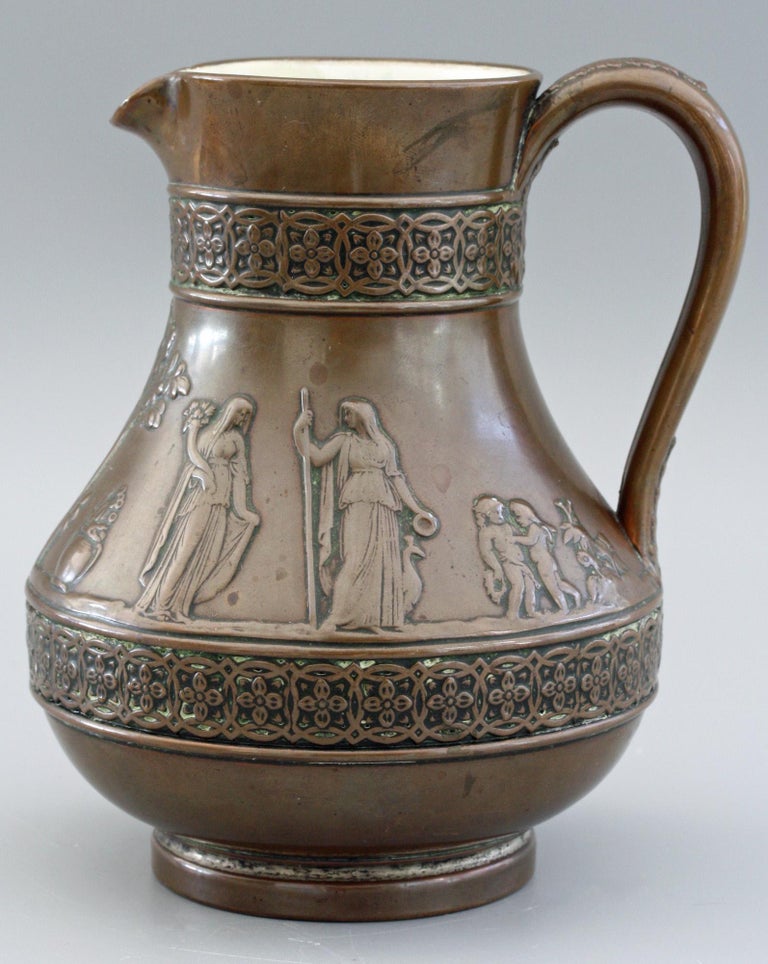 English Wedgood Rare Copper Dipped Jasperware Jug with Classical Figures For Sale