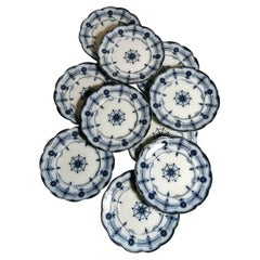 Antique Wedgwood 10 English Dessert Plates Design "Burleigh" Blue Transferware Decor