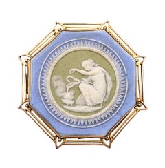 WEDGWOOD 1900 Edwardian Octagonal Cameo Pendant-Brooch In 9Kt Yellow Gold