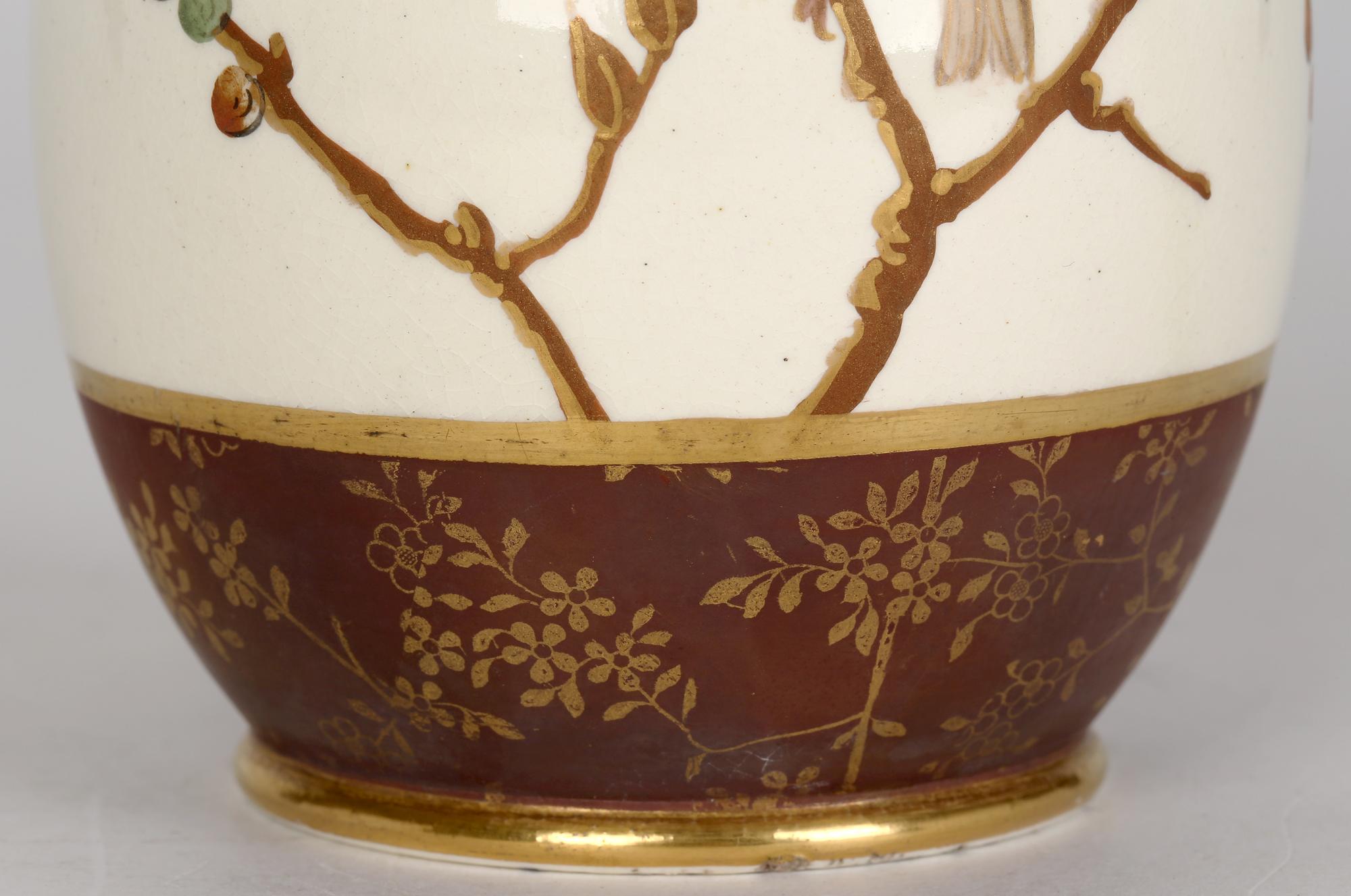 English Wedgwood Aesthetic Movement Japonesque Taste Bird Painted Vase