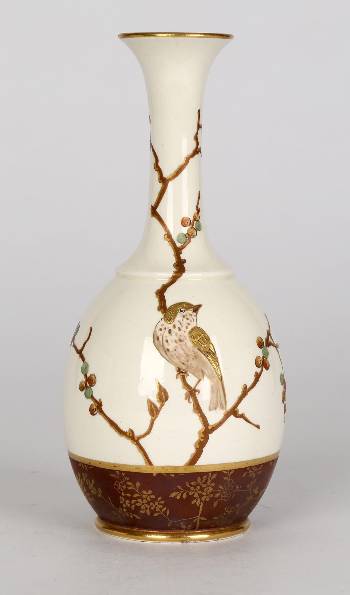 Glazed Wedgwood Aesthetic Movement Japonesque Taste Bird Painted Vase