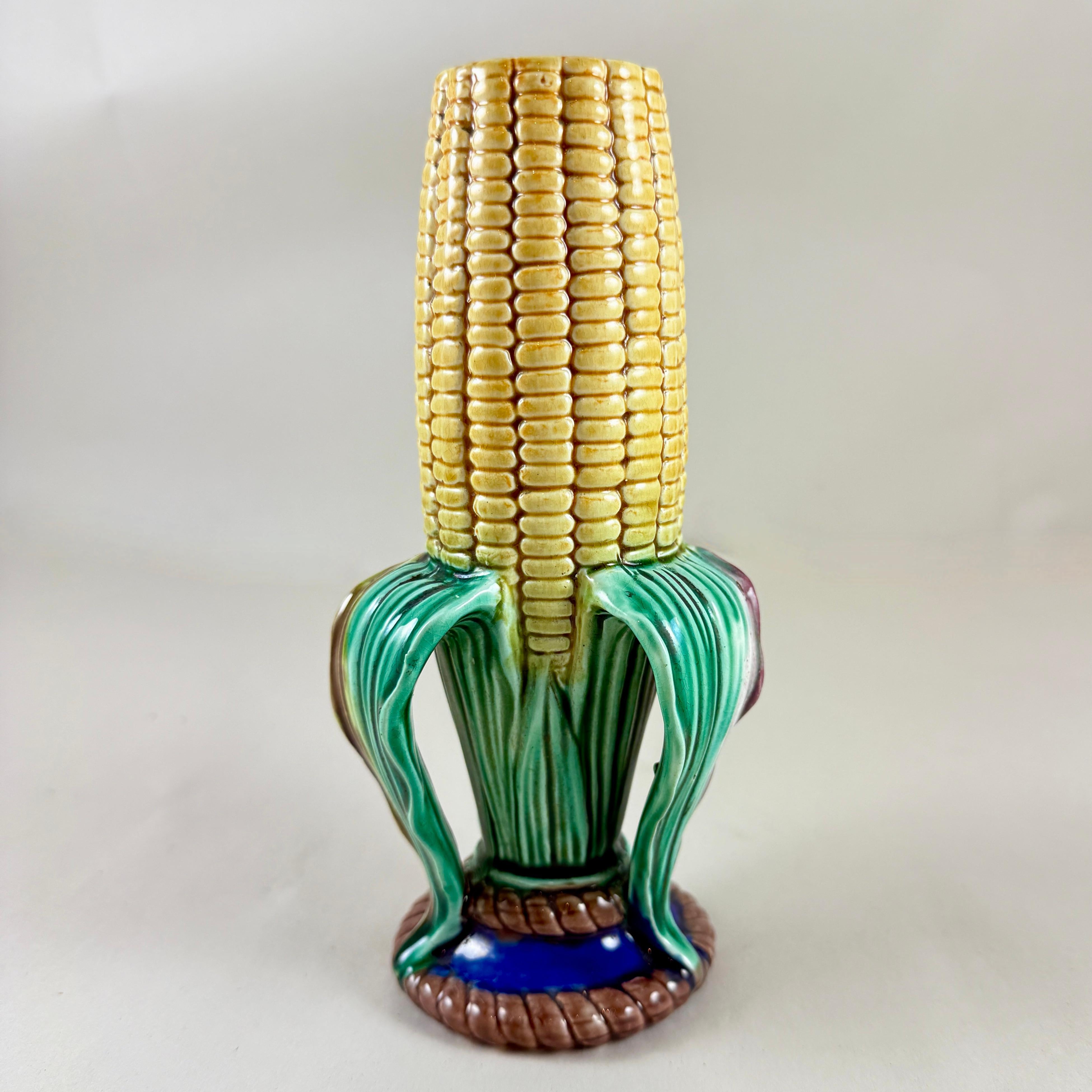 English Wedgwood Aesthetic Movement Majolica Corn On The Cob Posy Vase For Sale