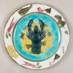 Wedgwood Aesthetic Movement Majolica Turquoise Blue Lobster Plate