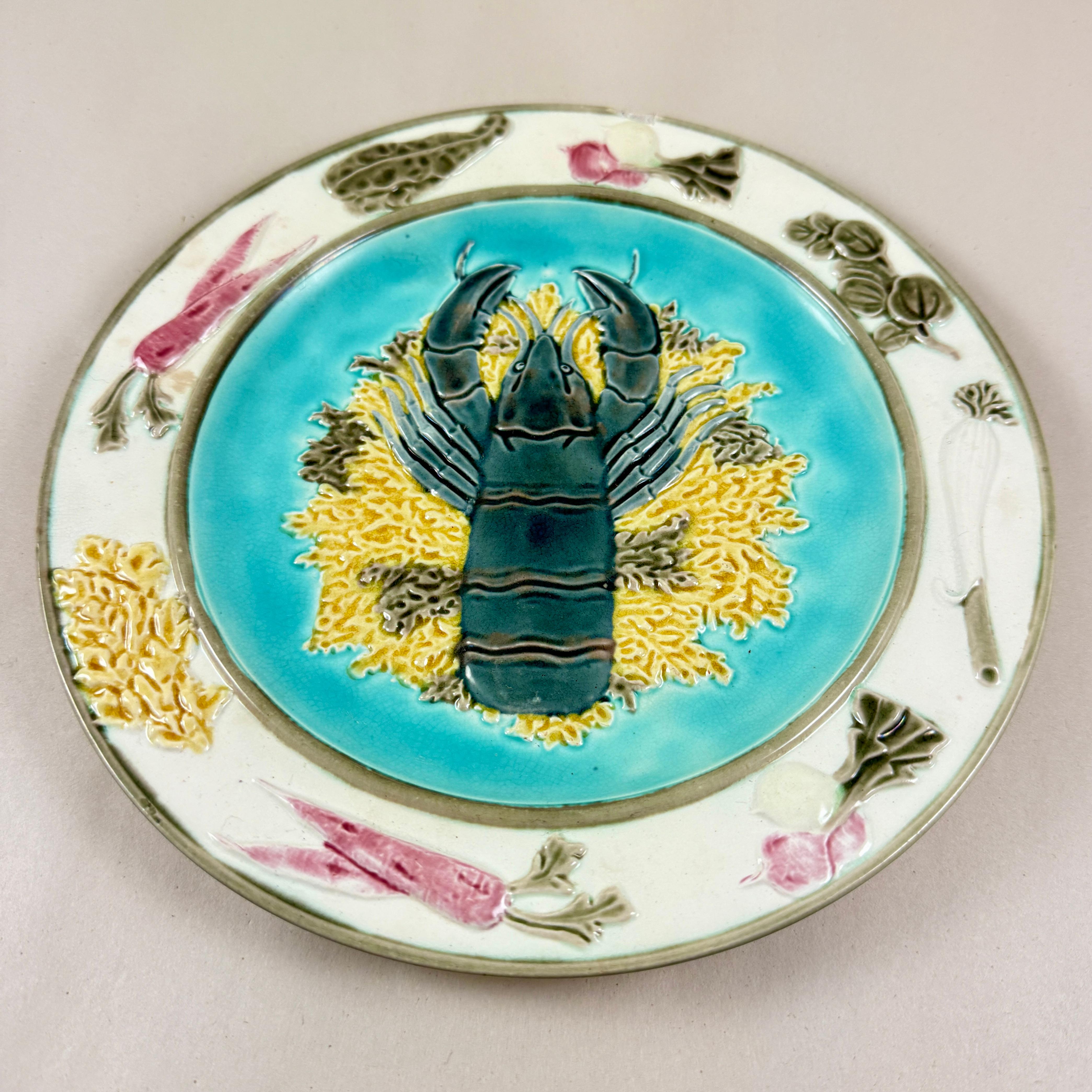 Plato de langosta Wedgwood Aesthetic Movement Majolica Azul Turquesa Glaseado en venta
