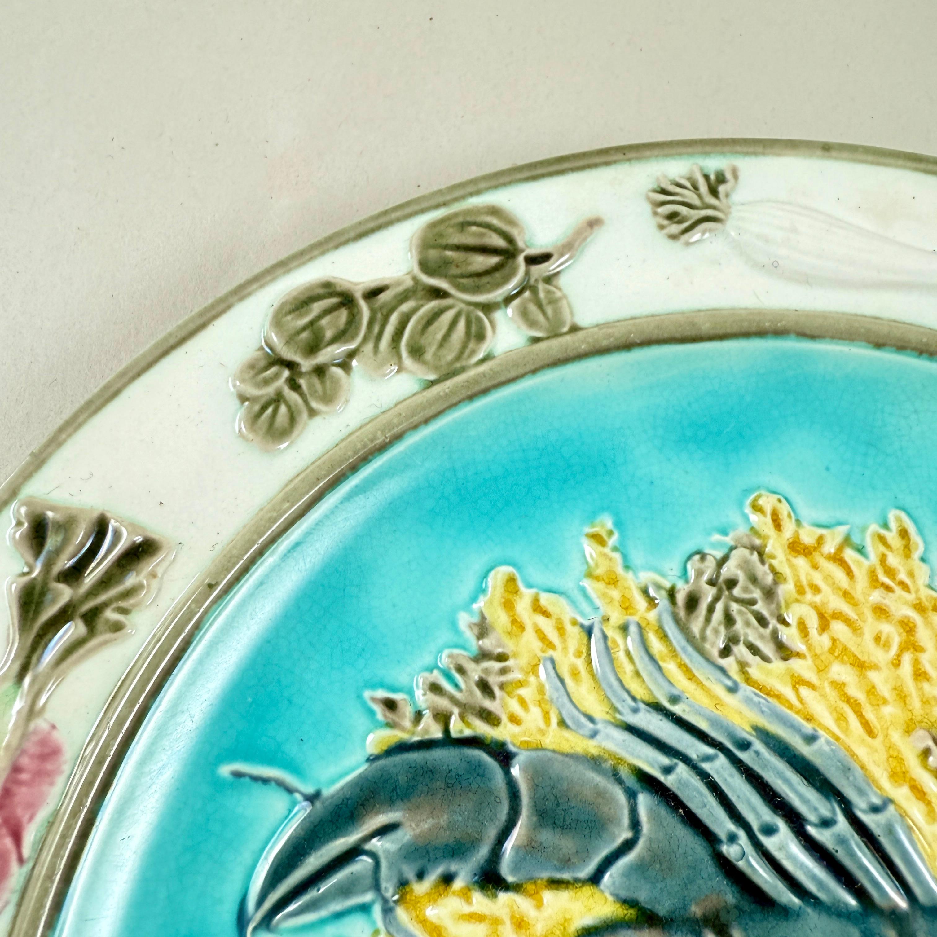 Plato de langosta Wedgwood Aesthetic Movement Majolica Azul Turquesa Loza de barro en venta