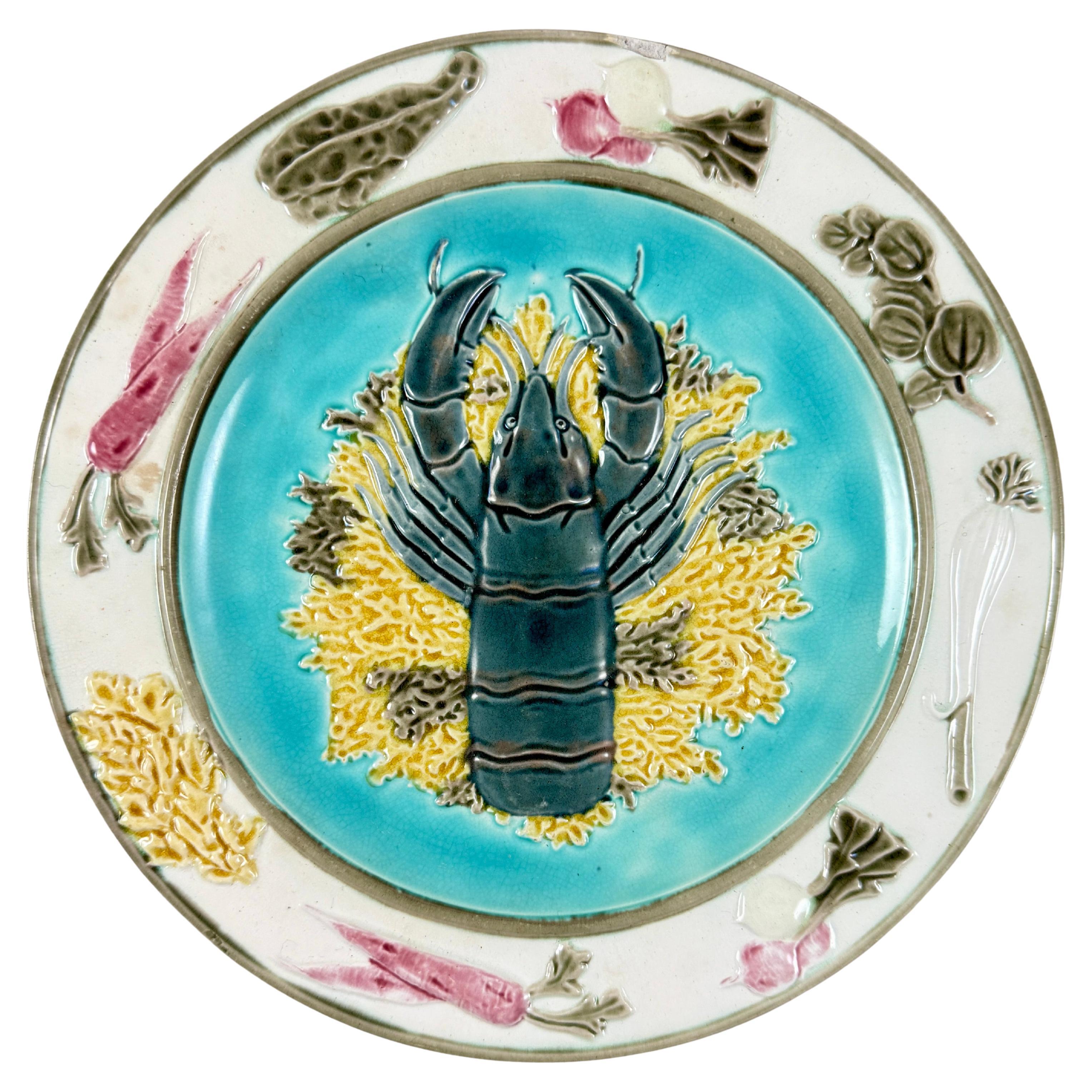 Plato de langosta Wedgwood Aesthetic Movement Majolica Azul Turquesa en venta