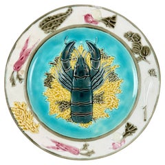 Plato de langosta Wedgwood Aesthetic Movement Majolica Azul Turquesa