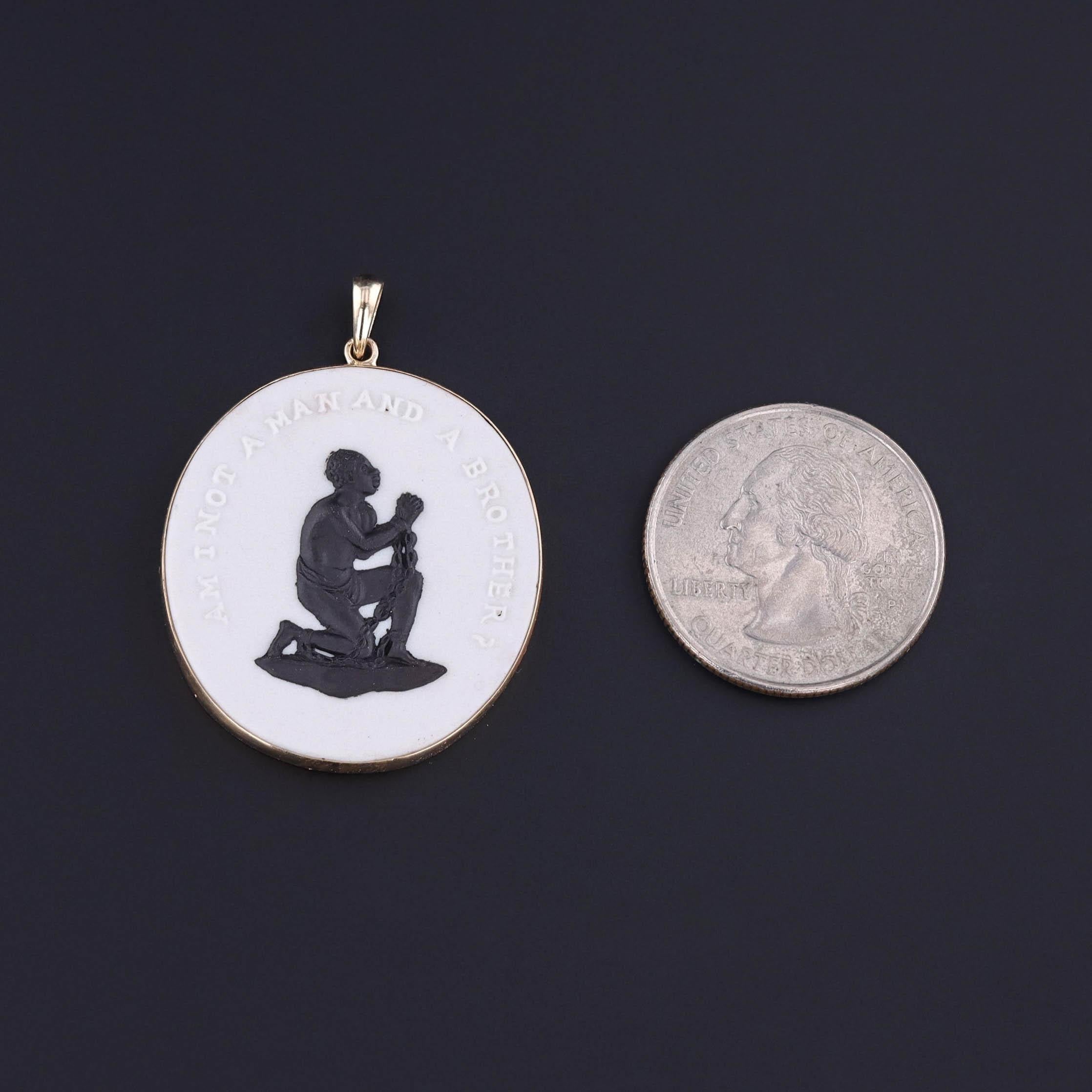 Vintage 1959 Wedgwood Anti-Slavery Pendant – A Symbol of Abolition: This vintage Wedgwood pendant (originally a cufflink dating to 1959), commemorates the powerful anti-slavery medallion originally designed by Josiah Wedgwood in 1787 for the Society