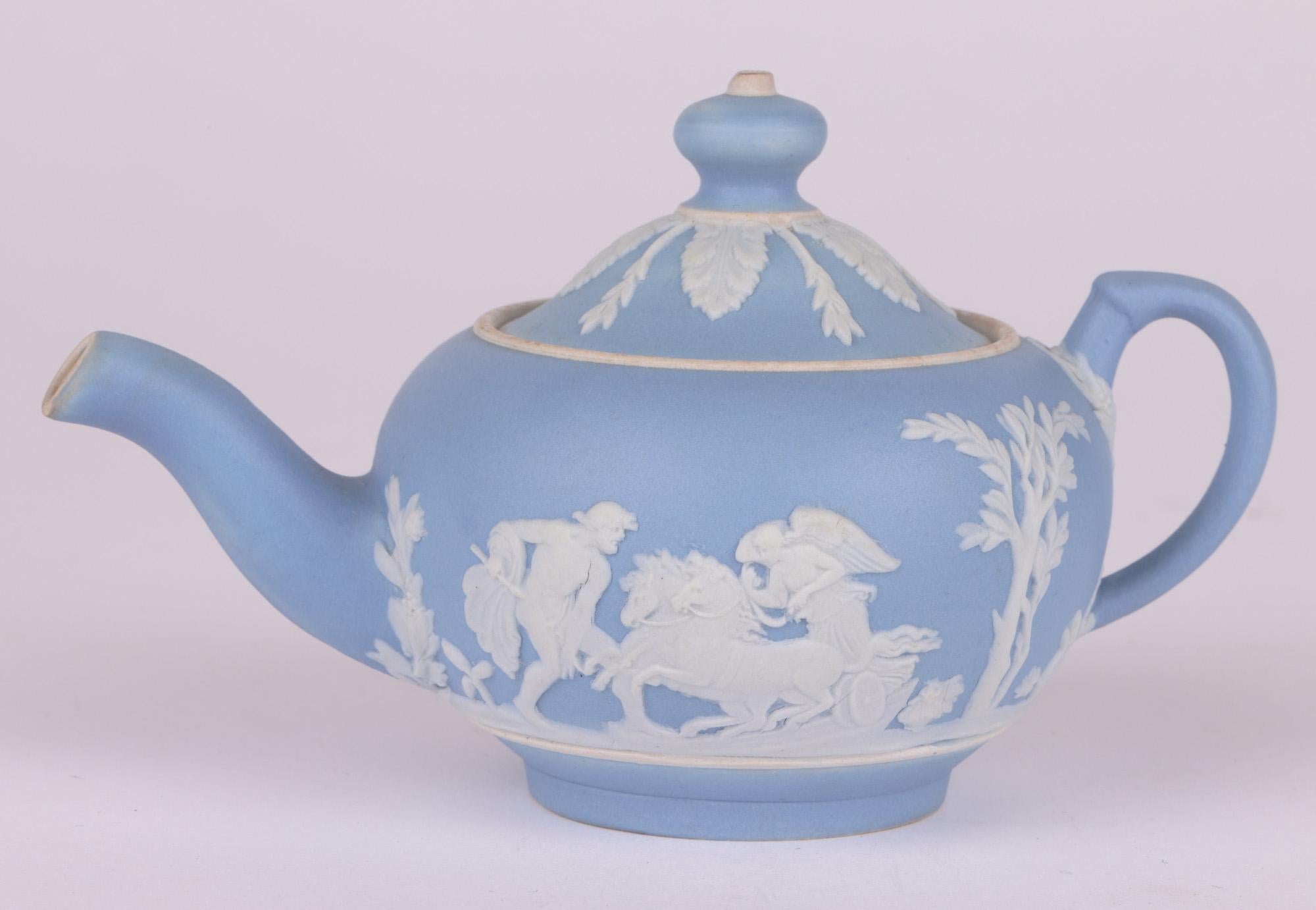 19th Century Wedgwood Antique Blue Jasperware Miniature Teapot