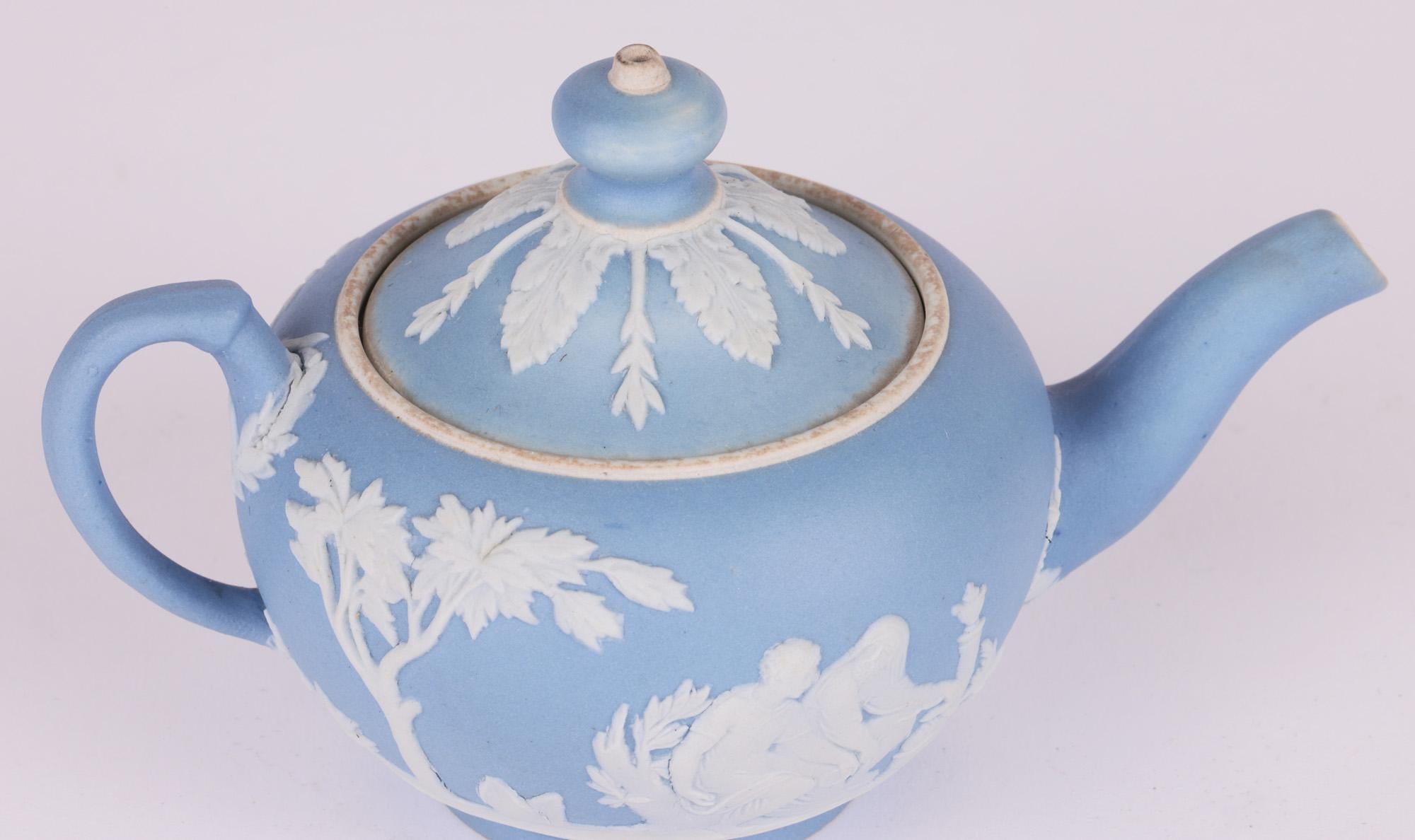 Wedgwood Antique Blue Jasperware Miniature Teapot 4